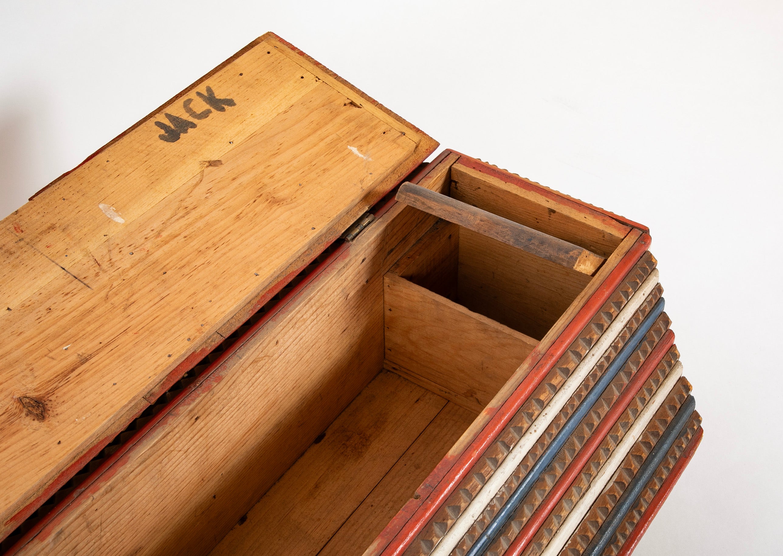 Large Tramp Art Box in Red, White and Blue Painted Stepped Form
