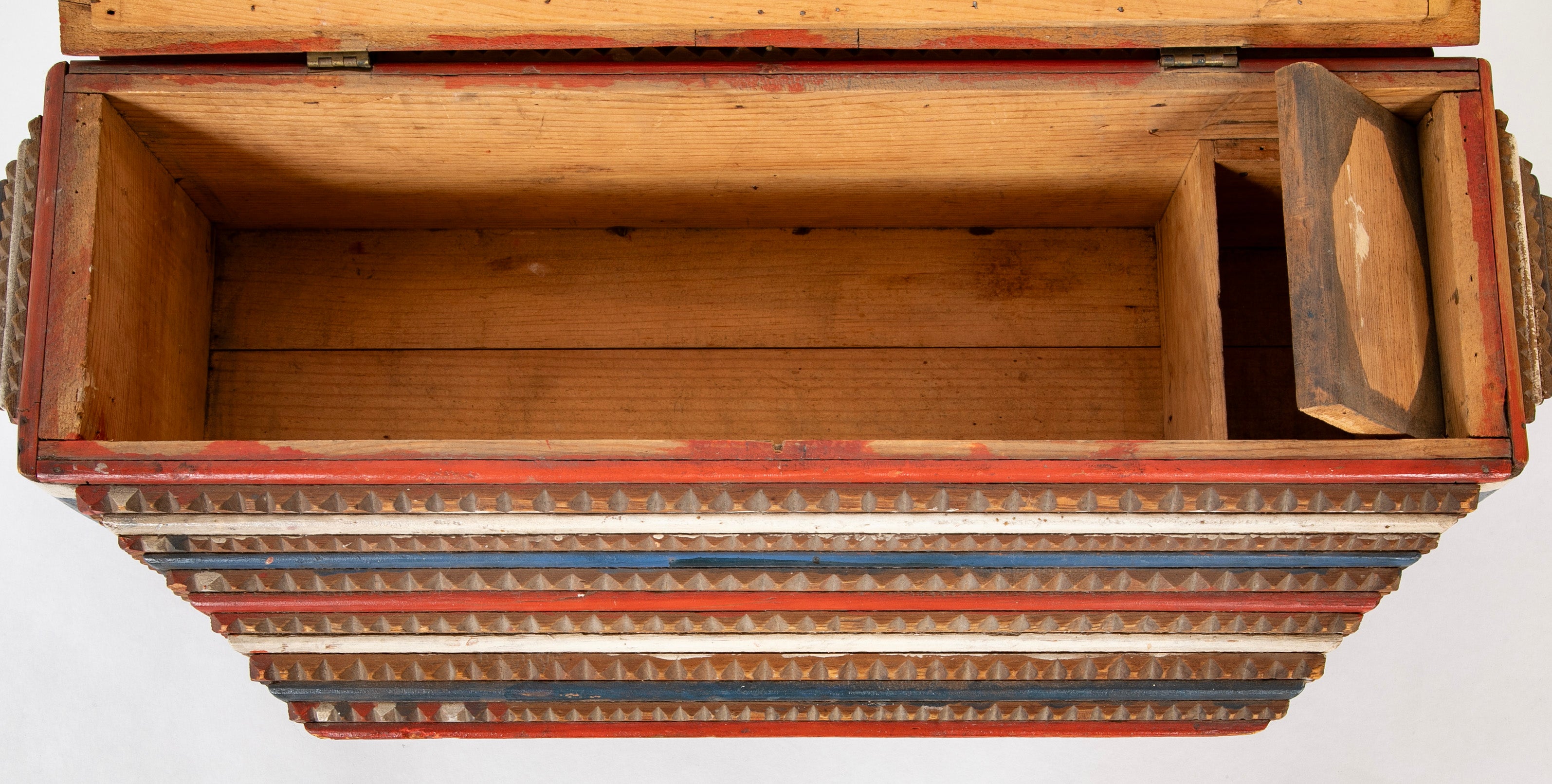 Large Tramp Art Box in Red, White and Blue Painted Stepped Form