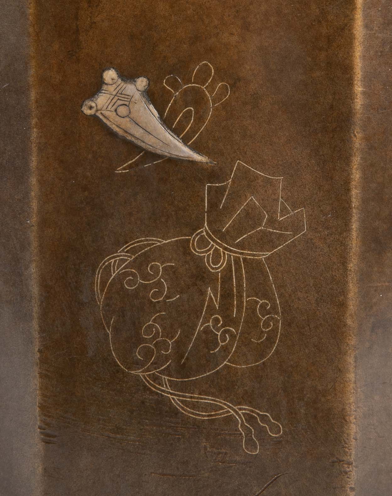 A Japanese Patinated Bronze Planter with Silver Inlays