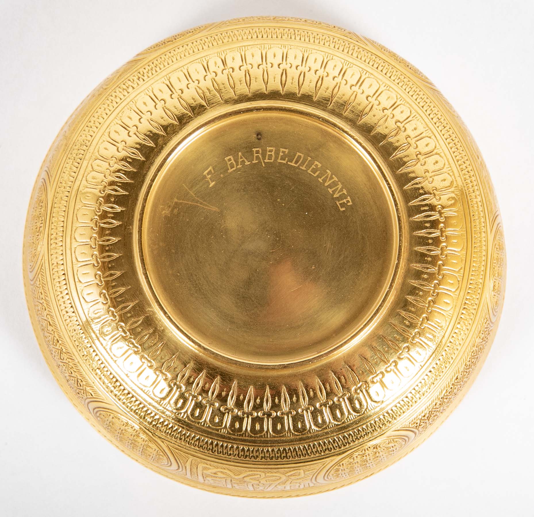 Gilt Bowl with Islamic Writing Marked F. Barbedienne
