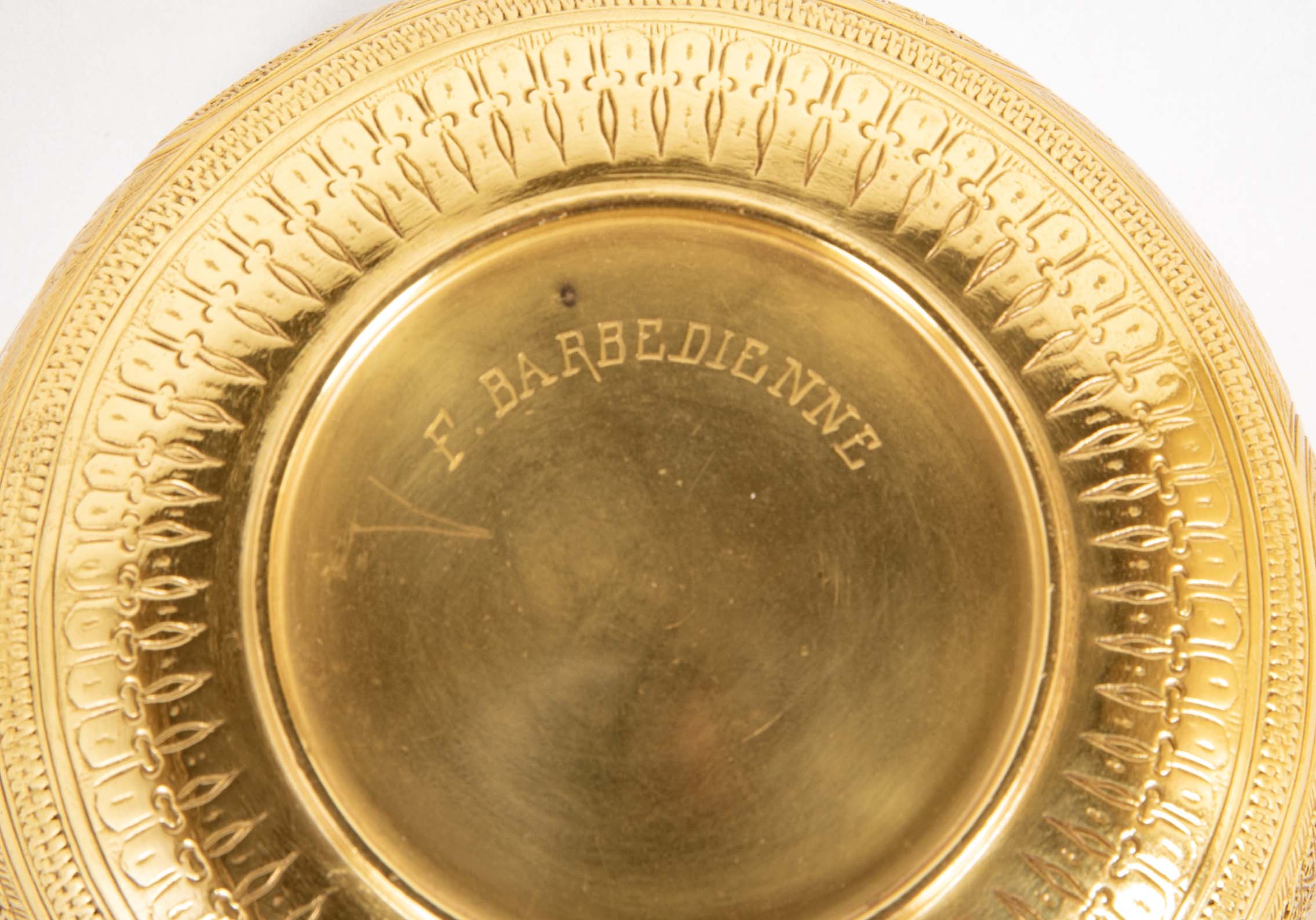 Gilt Bowl with Islamic Writing Marked F. Barbedienne