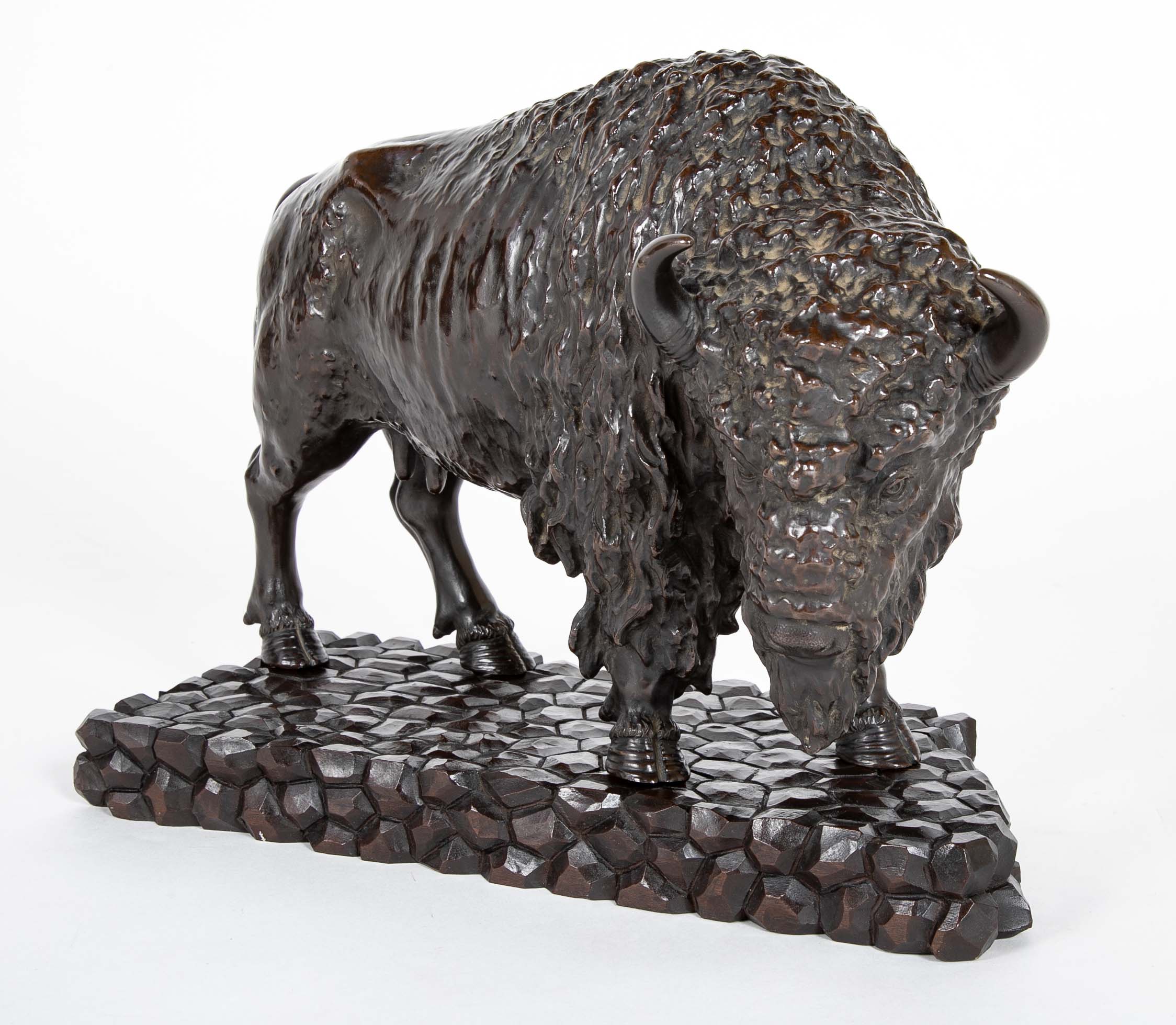 20th Century Japanese Bison in Patinated Bronze