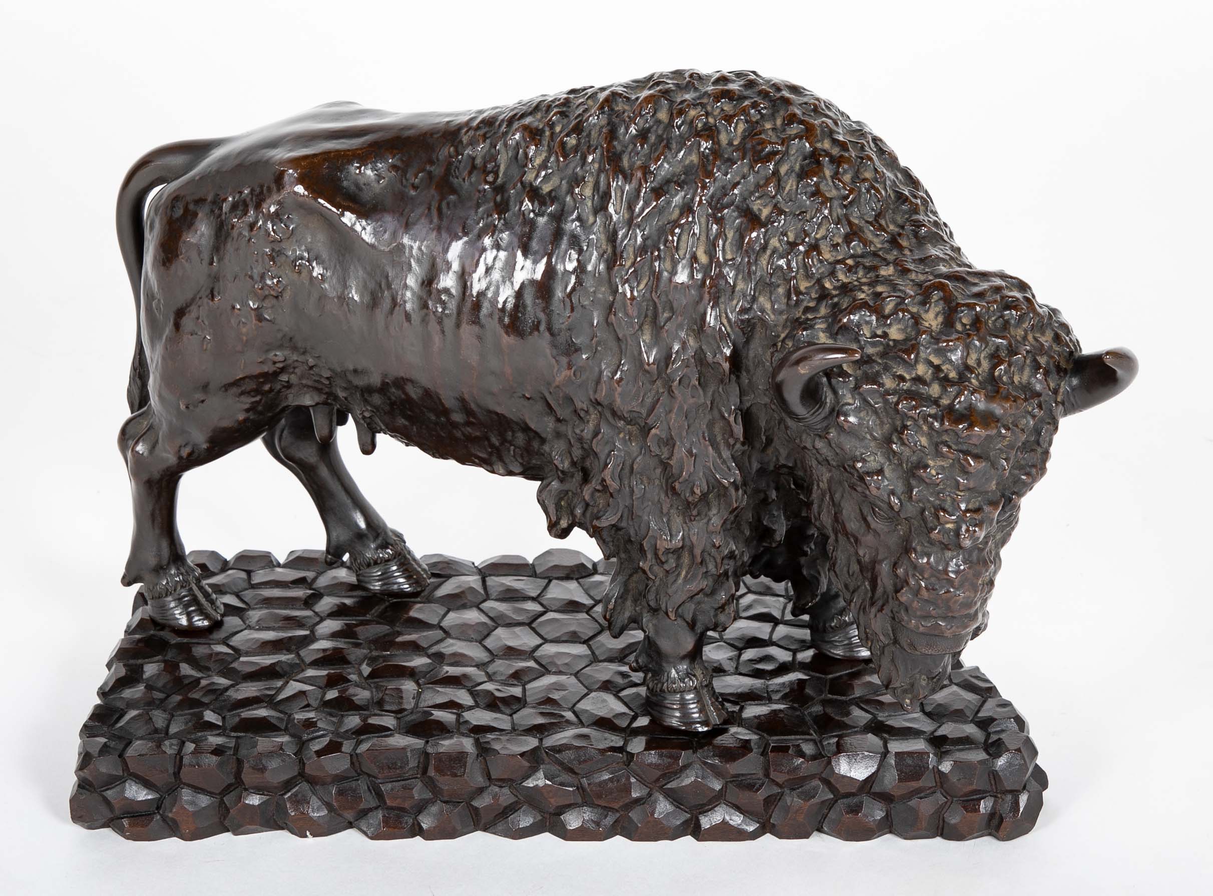 20th Century Japanese Bison in Patinated Bronze