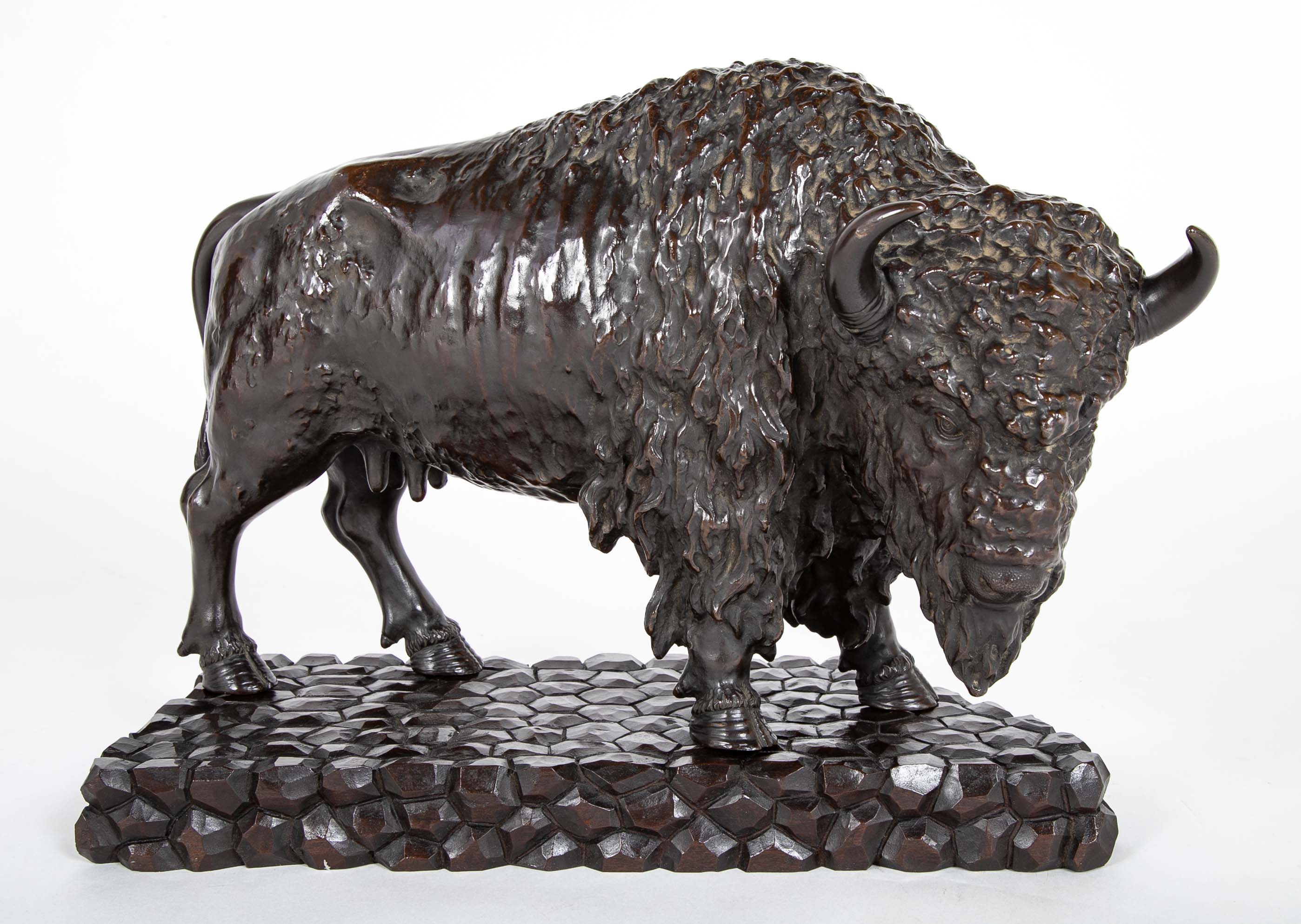 20th Century Japanese Bison in Patinated Bronze