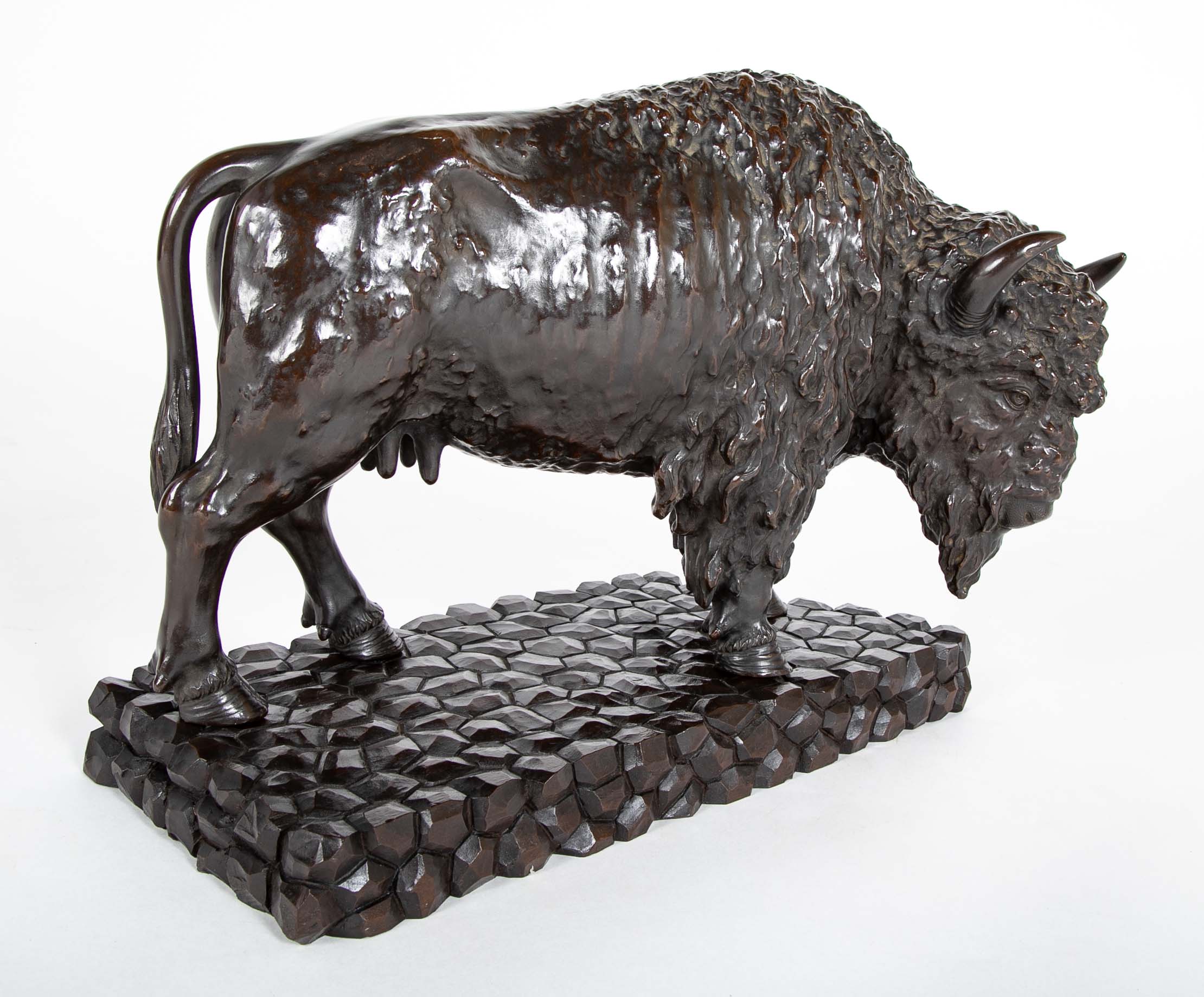 20th Century Japanese Bison in Patinated Bronze