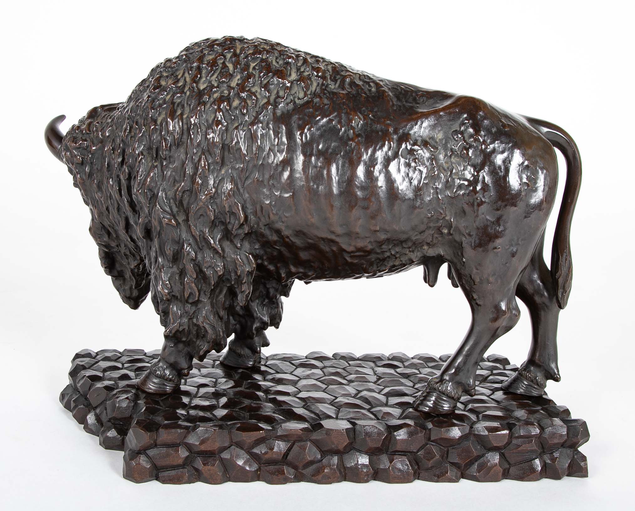 20th Century Japanese Bison in Patinated Bronze