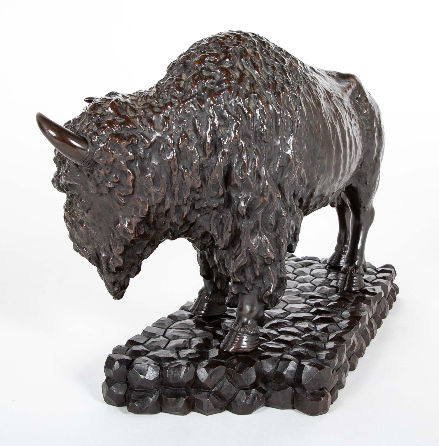 20th Century Japanese Bison in Patinated Bronze