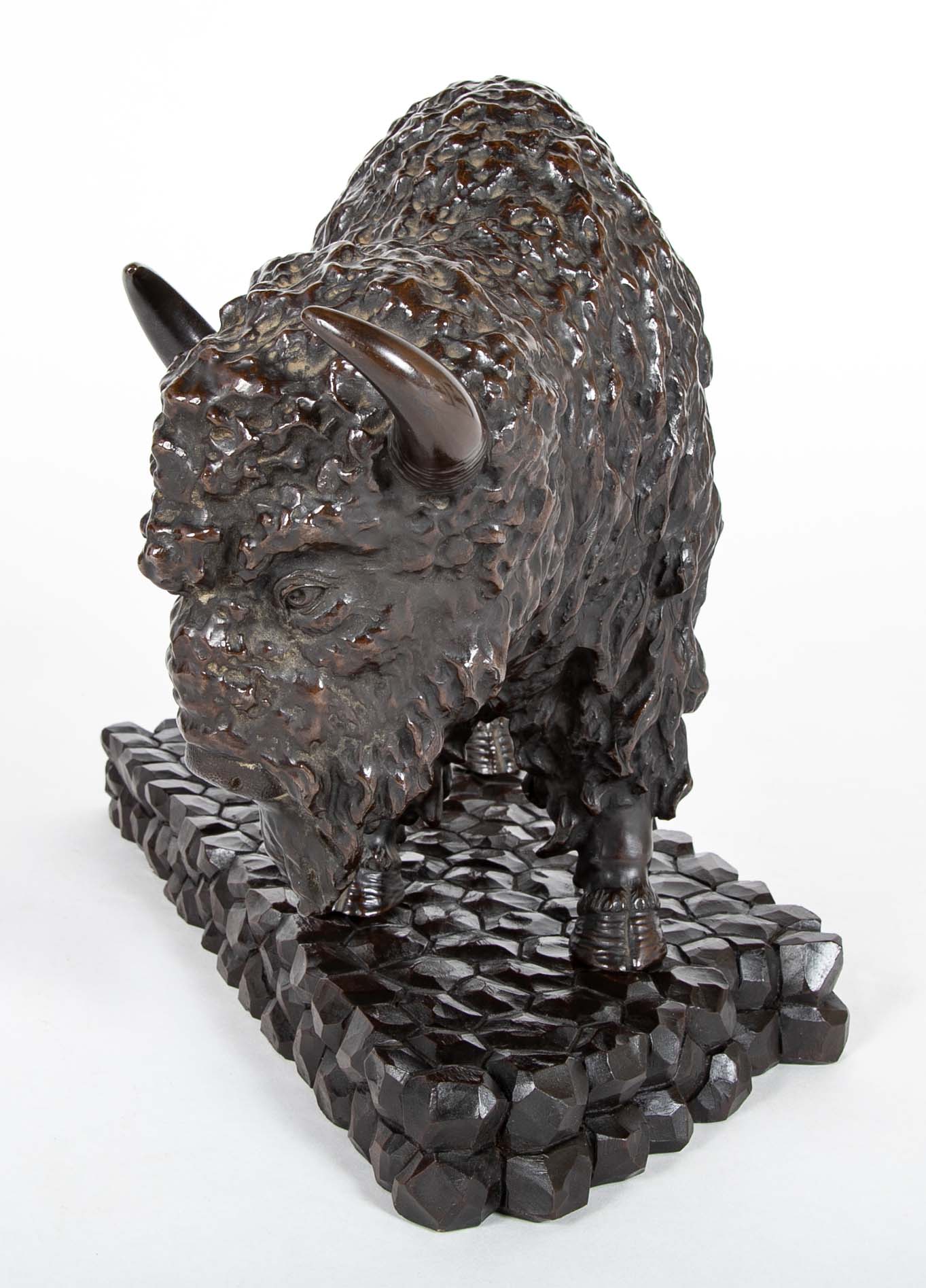 20th Century Japanese Bison in Patinated Bronze