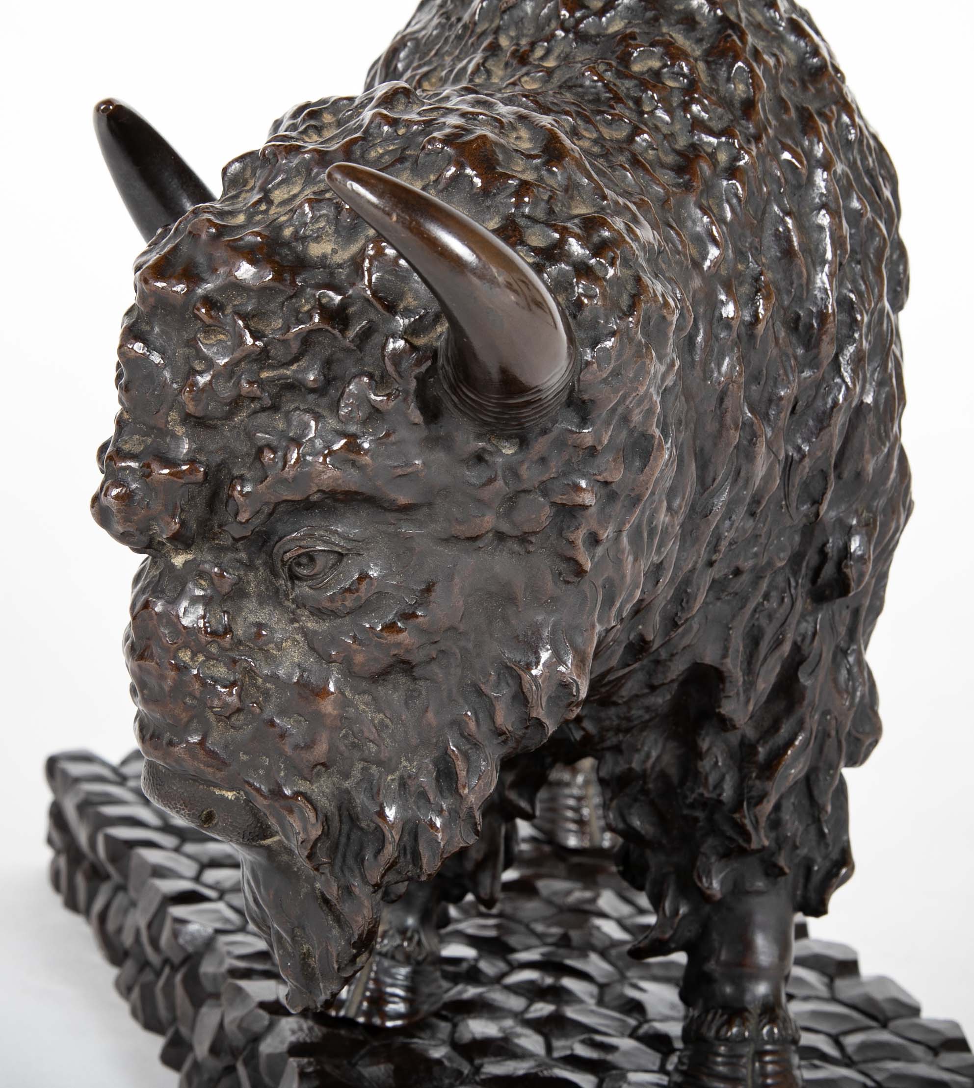 20th Century Japanese Bison in Patinated Bronze