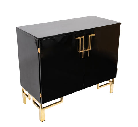 A Maison Jansen Black Lacquer Cabinet with Gilded Brass Accents