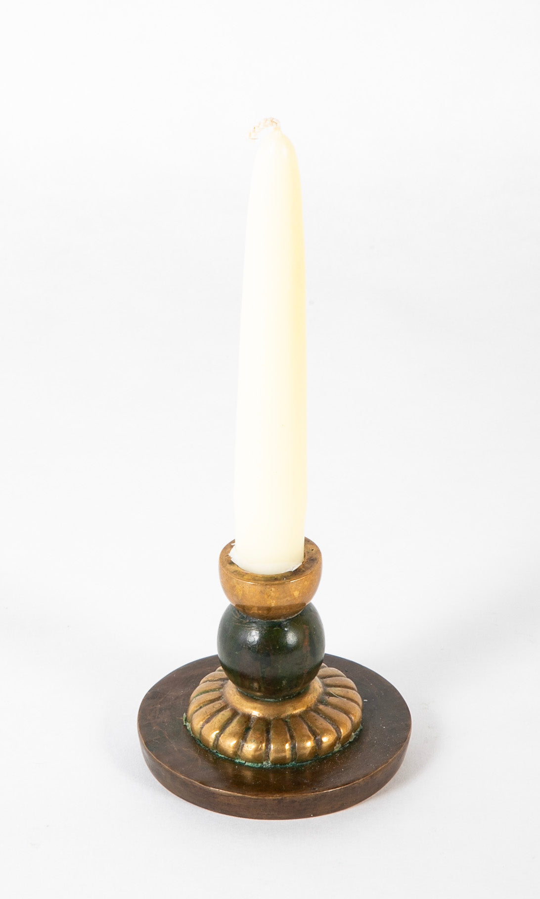 Set of Three Danish Patinated & Polished Bronze Candlesticks