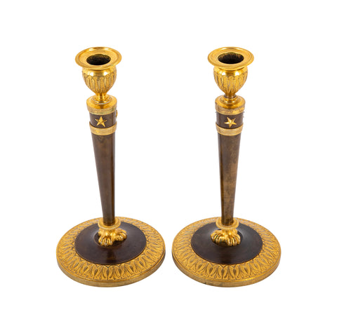 A Pair of French 19th Century Empire Candlesticks