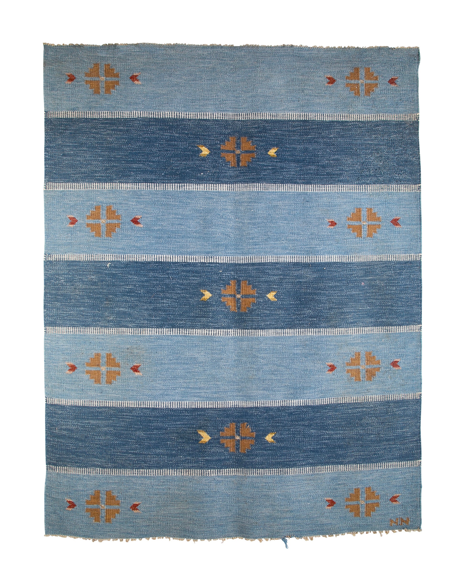 Mid-Century Swedish Blue Flat Weave Rug