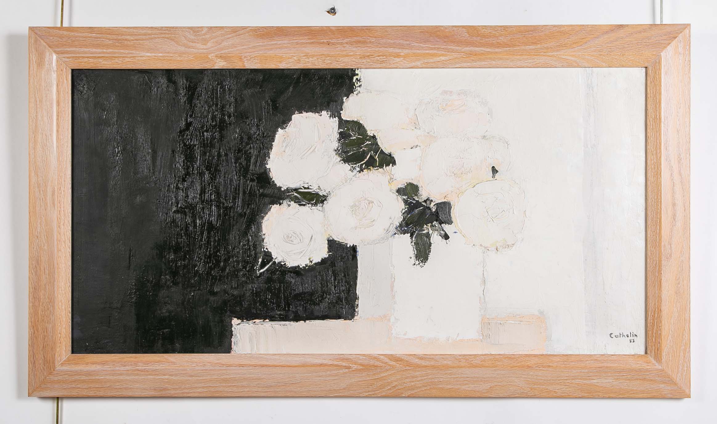 "Bouquet de Roses Blanches" Oil on Canvas by Bernard Cathelin