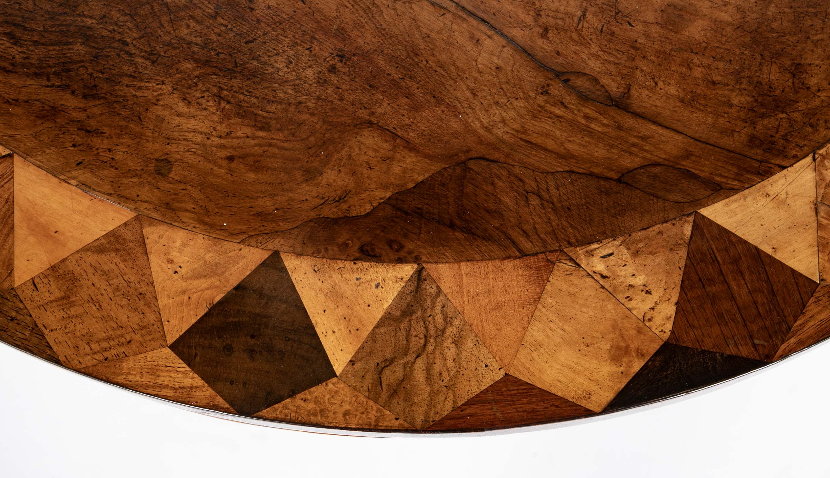 19th Century Round Oak Specimen Table with Central Burr Oak Top