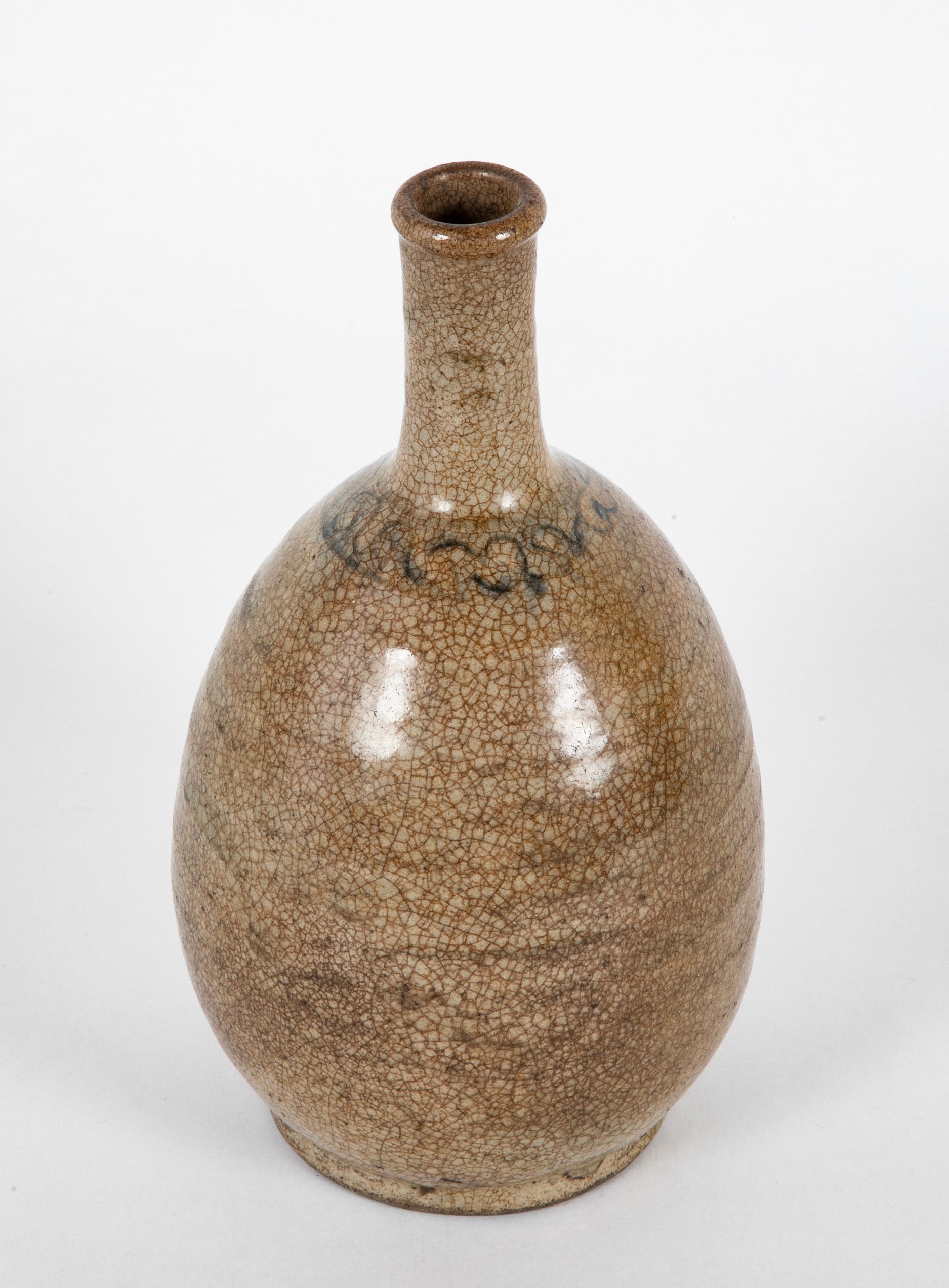 Early 19th Century Sake Bottle with Tan Crackle Glaze