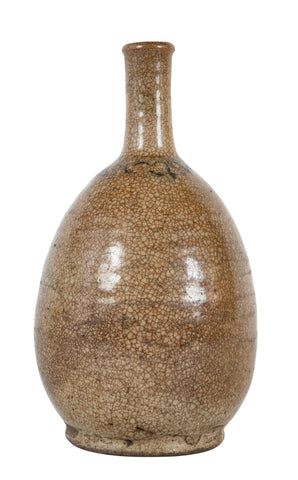 Early 19th Century Sake Bottle with Tan Crackle Glaze