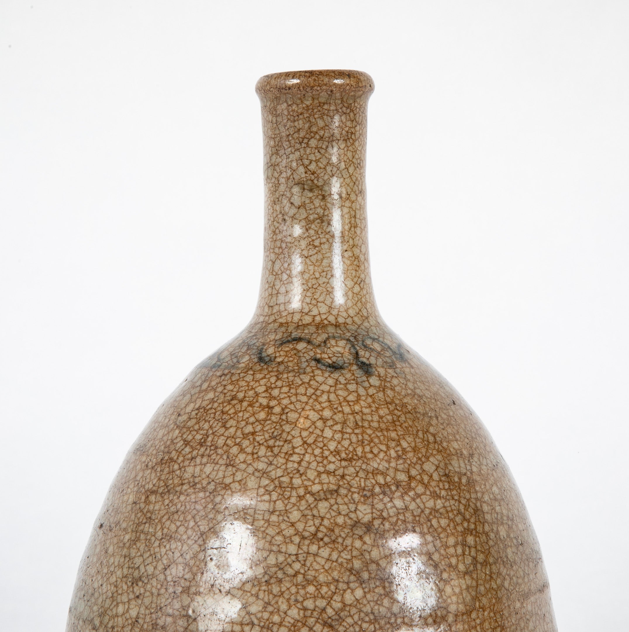 Early 19th Century Sake Bottle with Tan Crackle Glaze