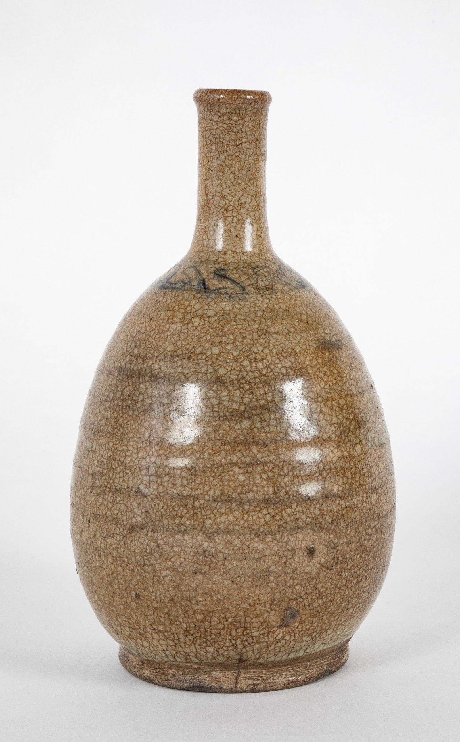 Early 19th Century Sake Bottle with Tan Crackle Glaze