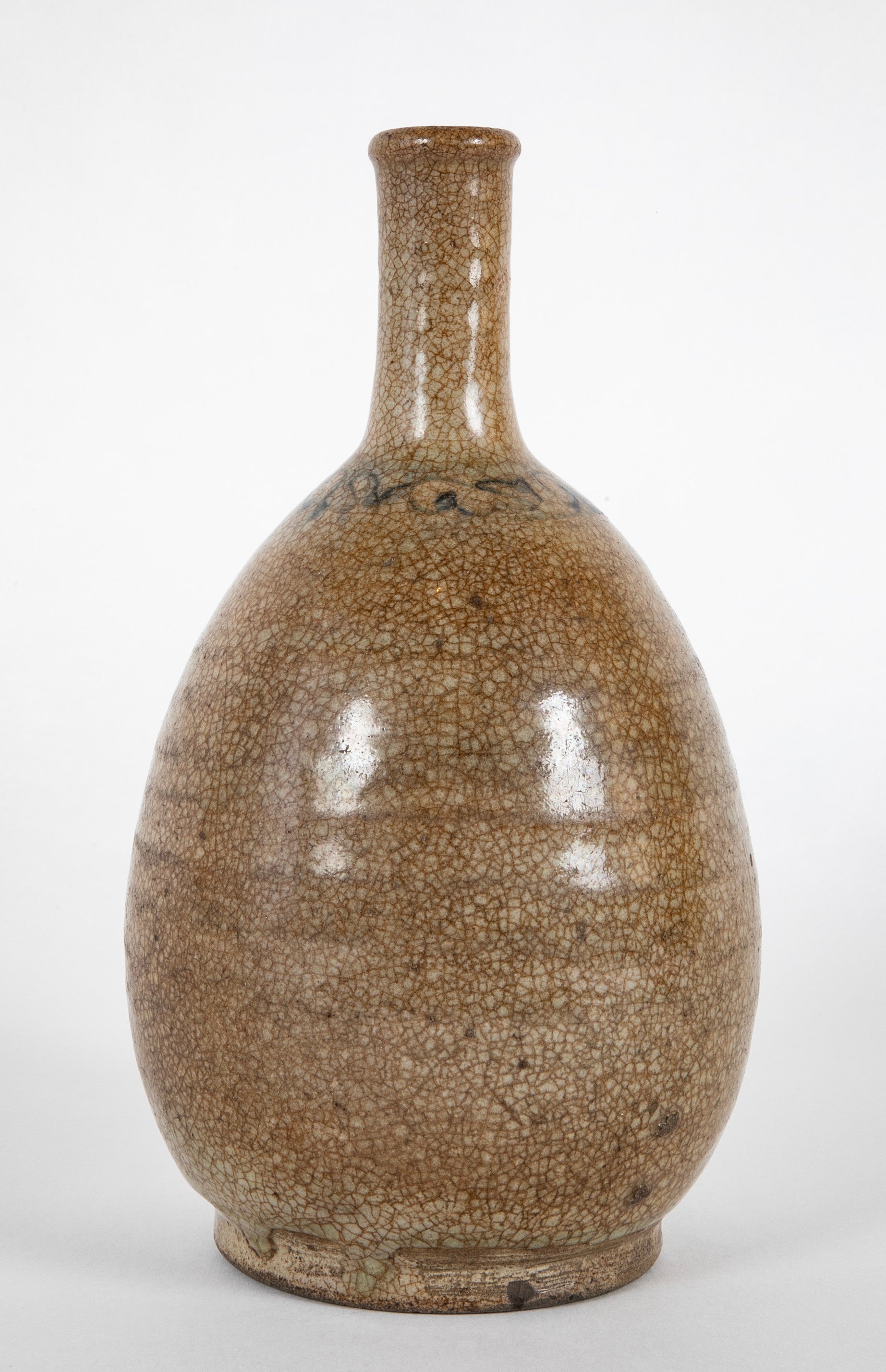 Early 19th Century Sake Bottle with Tan Crackle Glaze