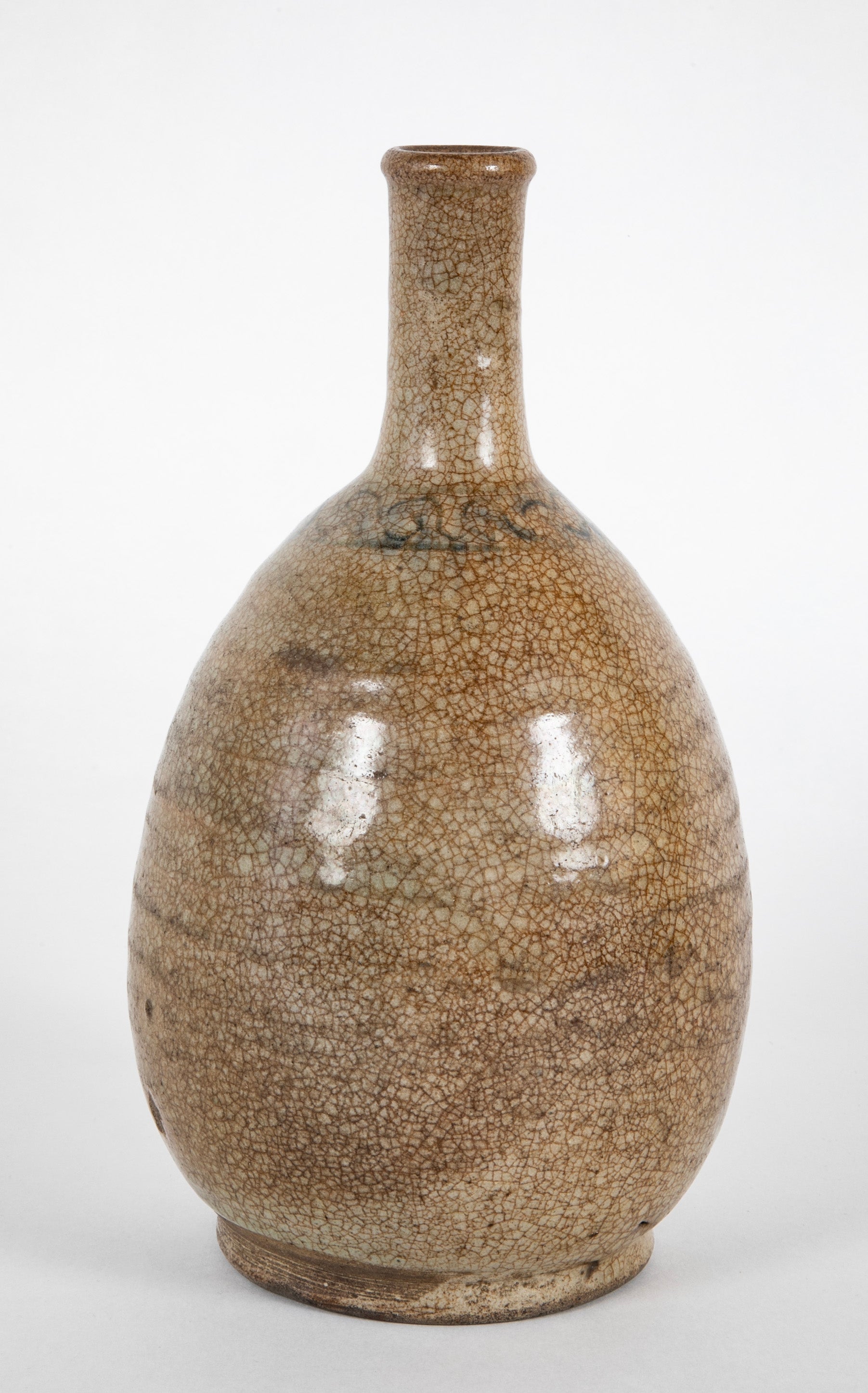 Early 19th Century Sake Bottle with Tan Crackle Glaze