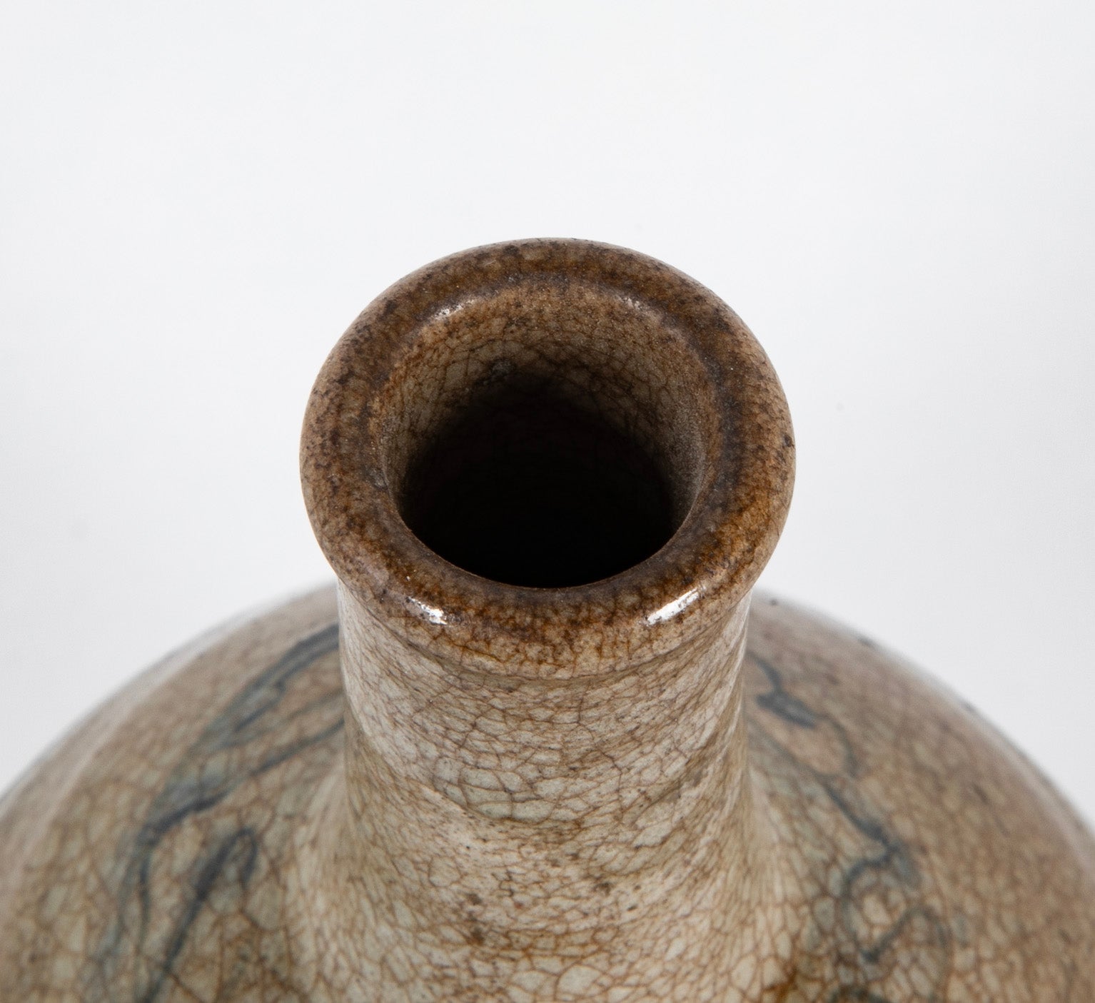 Early 19th Century Sake Bottle with Tan Crackle Glaze