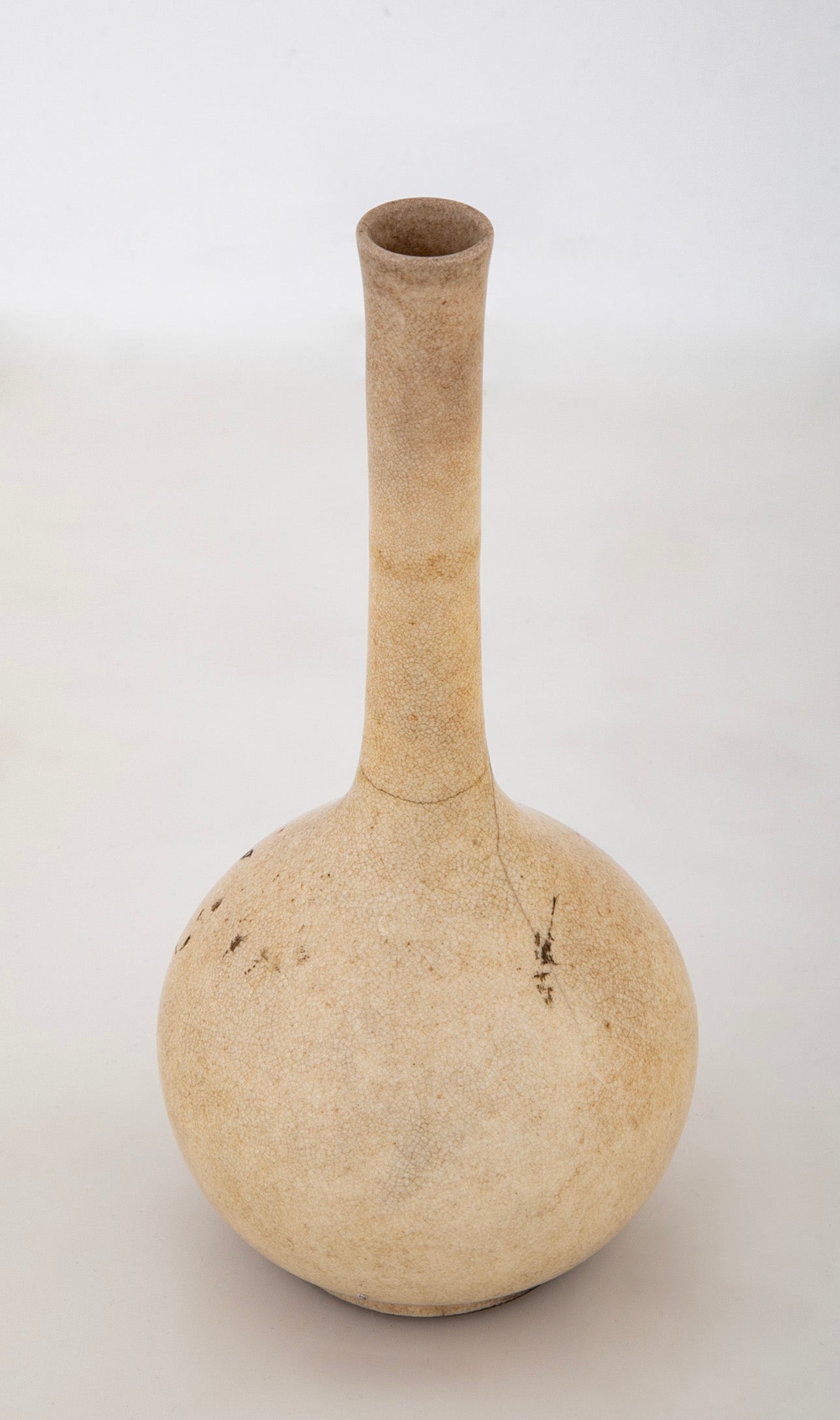 Chinese Cream Crackle Glaze Vase with Long Neck