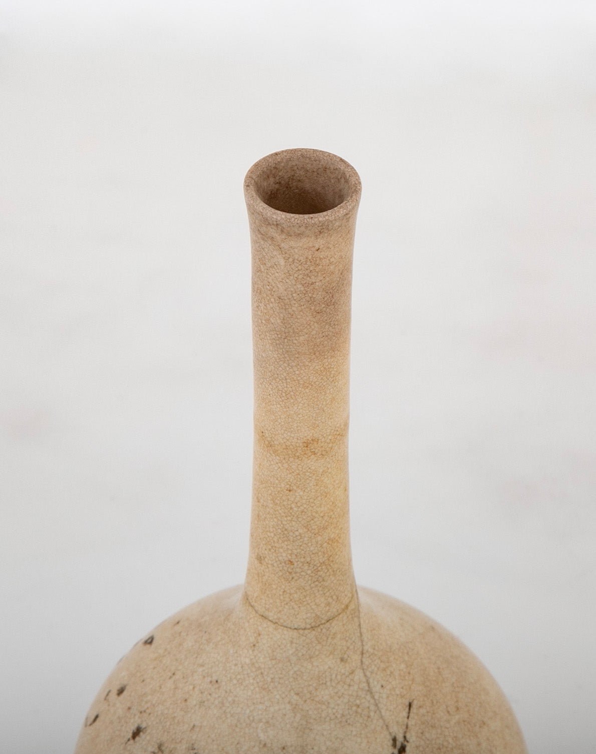 Chinese Cream Crackle Glaze Vase with Long Neck
