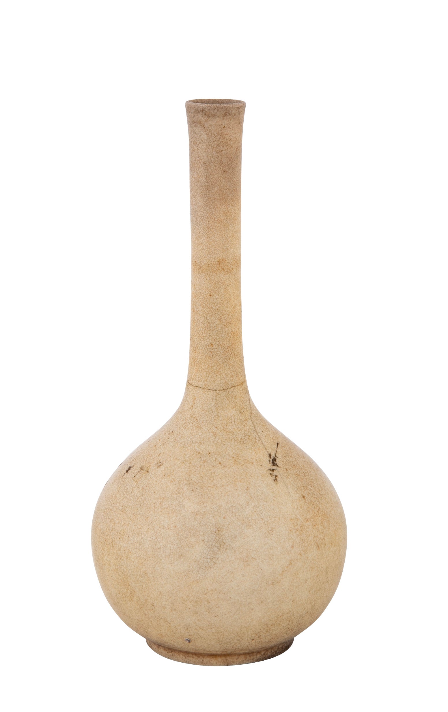 Chinese Cream Crackle Glaze Vase with Long Neck