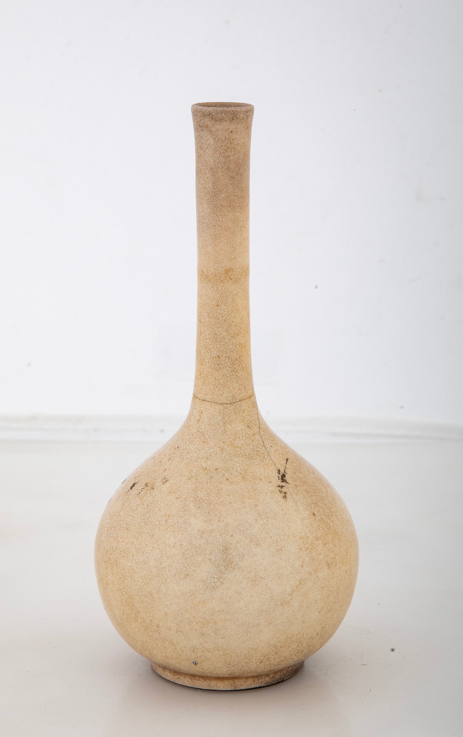 Chinese Cream Crackle Glaze Vase with Long Neck