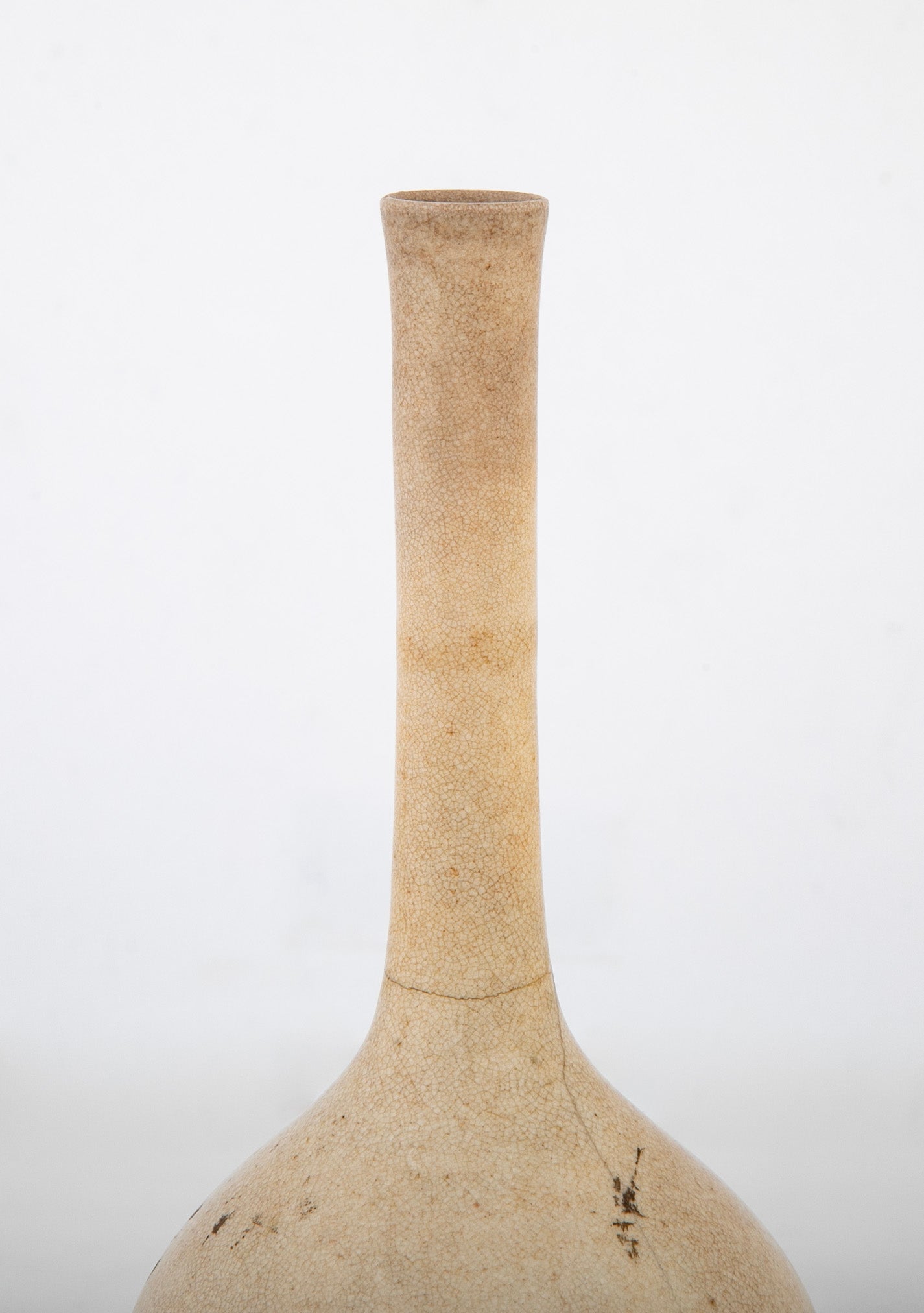 Chinese Cream Crackle Glaze Vase with Long Neck