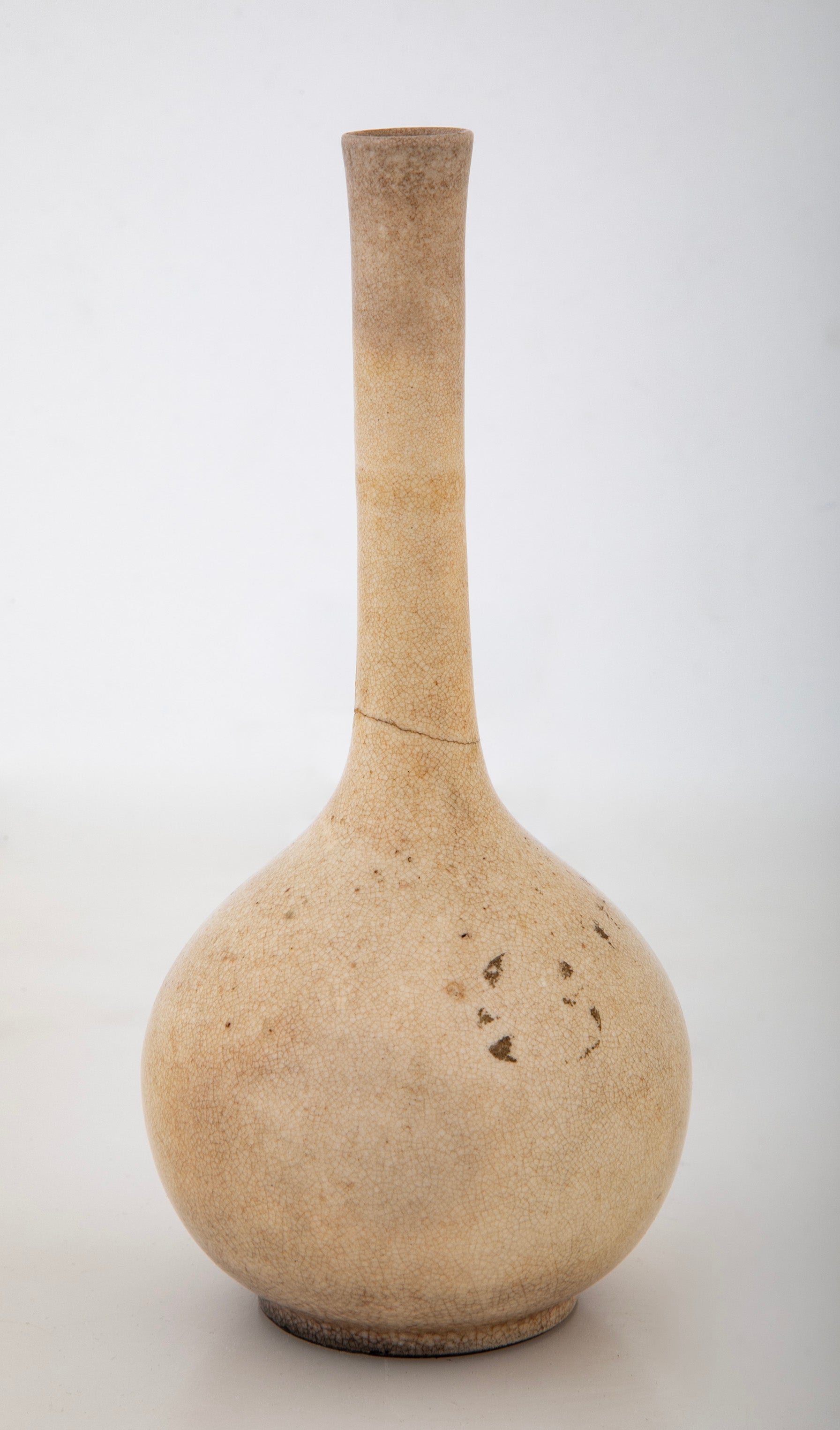 Chinese Cream Crackle Glaze Vase with Long Neck