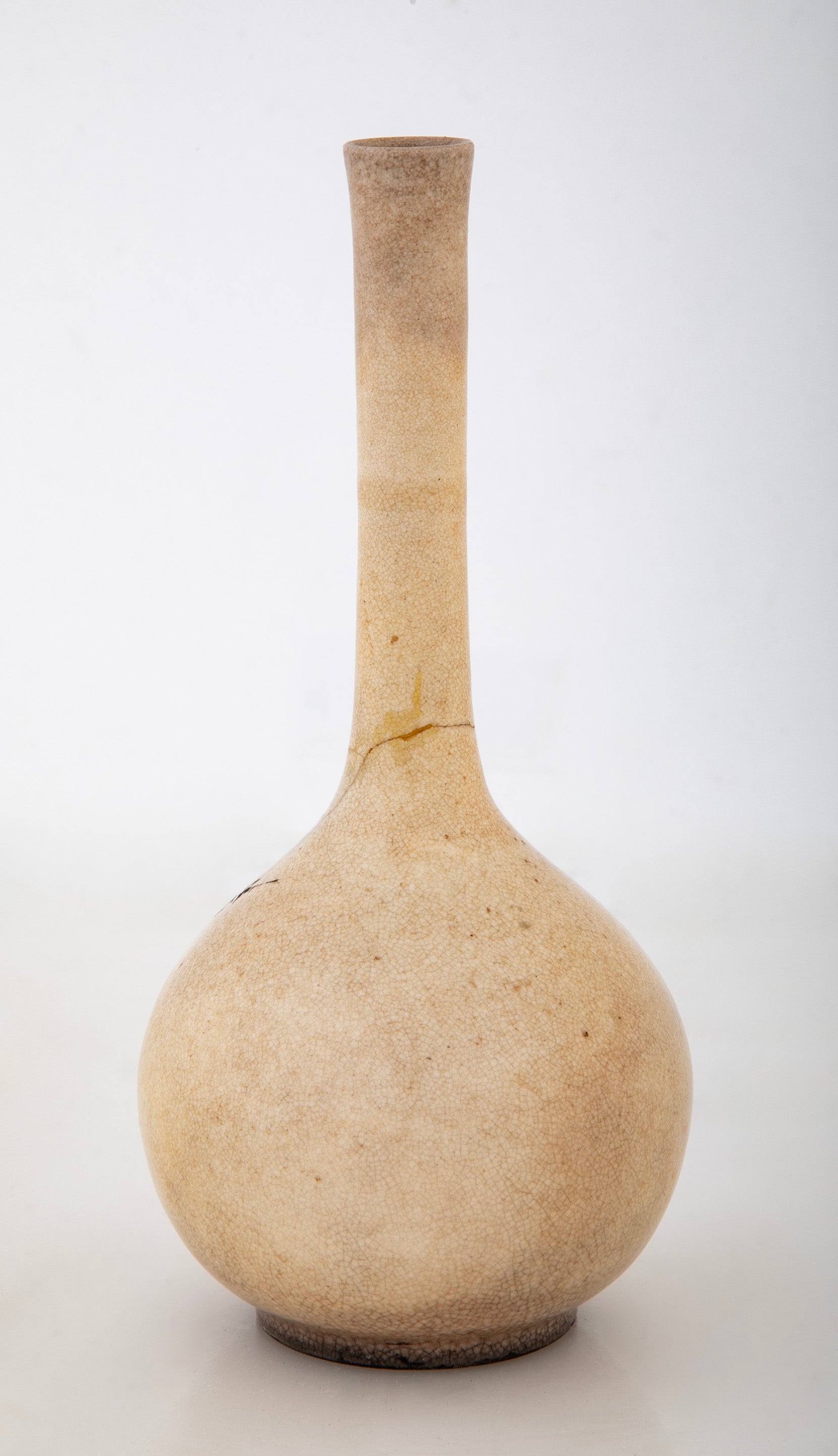 Chinese Cream Crackle Glaze Vase with Long Neck