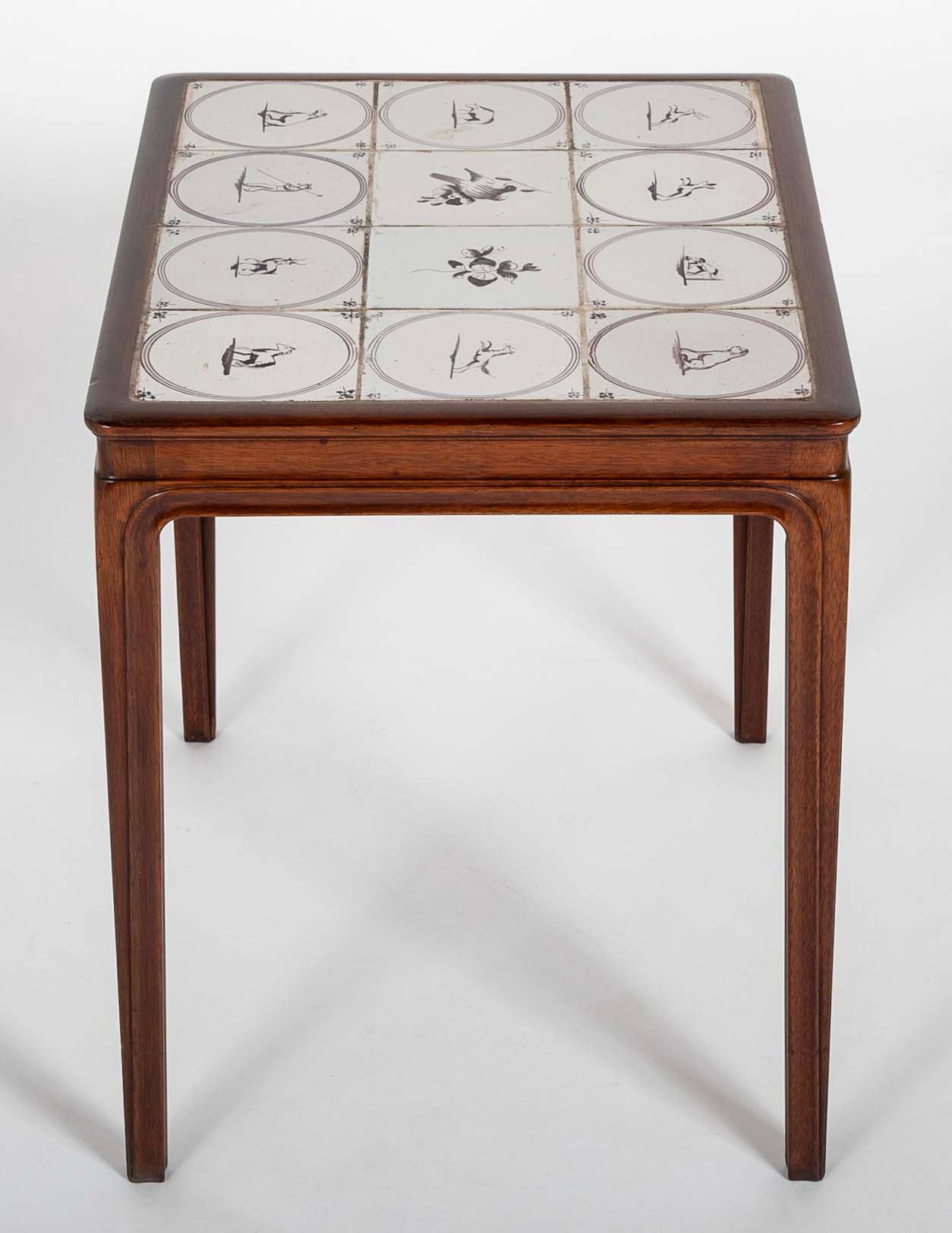 Frits Henningson Coffee Table in Mahogany with Tile Top Displaying Animals