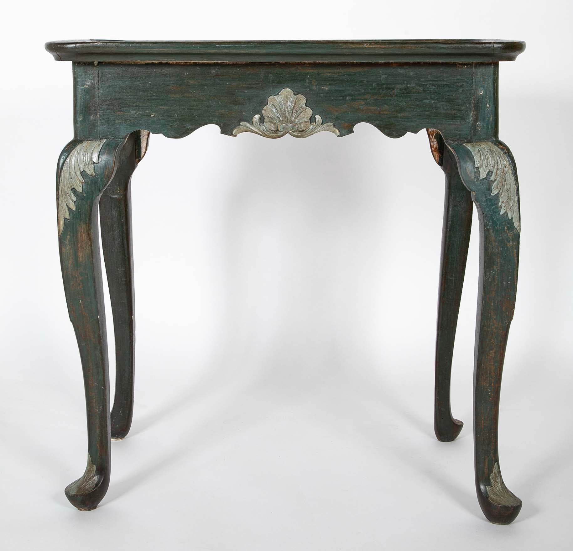 Tile Tripod, Green Painted Wood Rococo Table