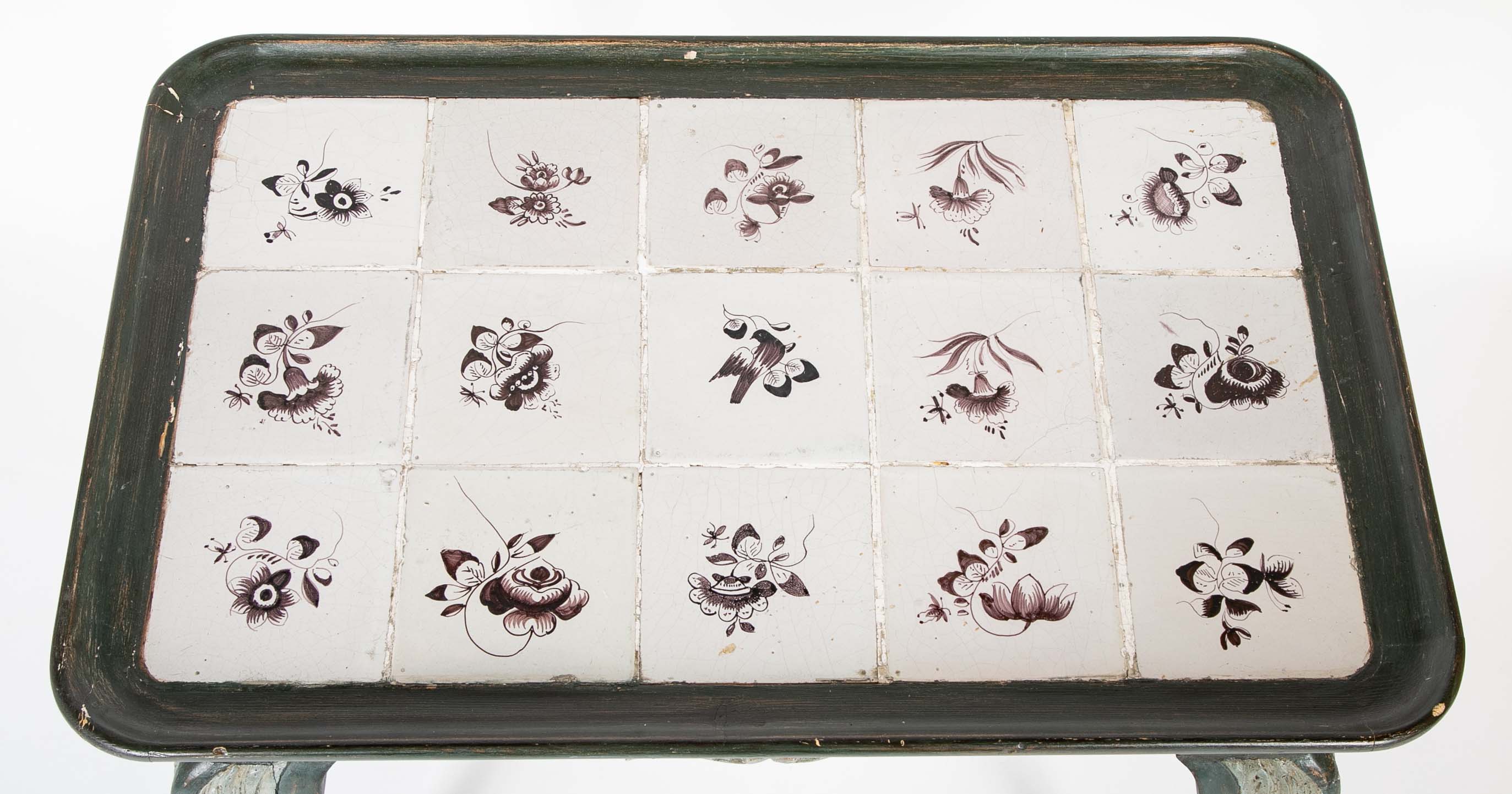 Tile Tripod, Green Painted Wood Rococo Table