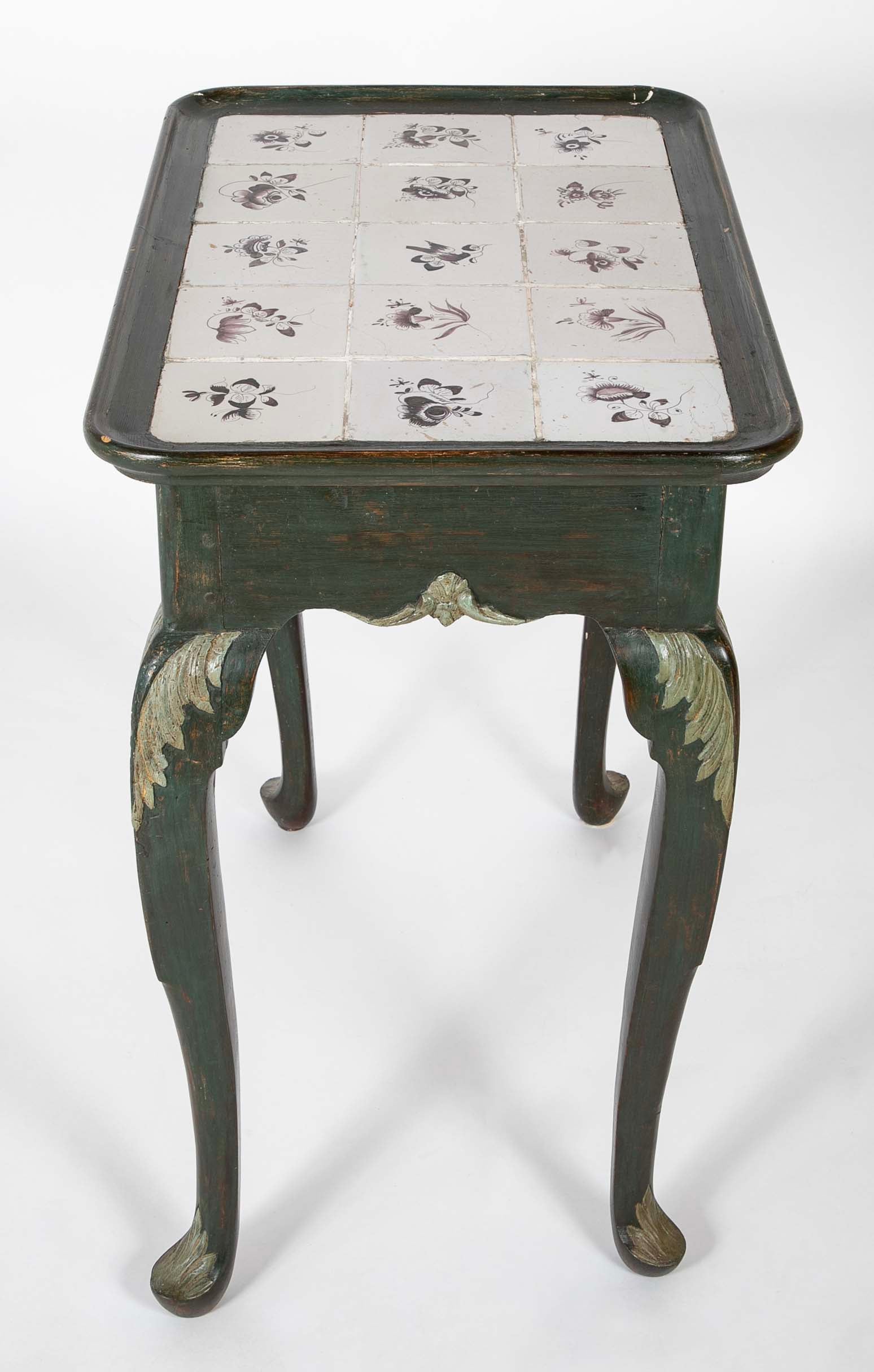 Tile Tripod, Green Painted Wood Rococo Table