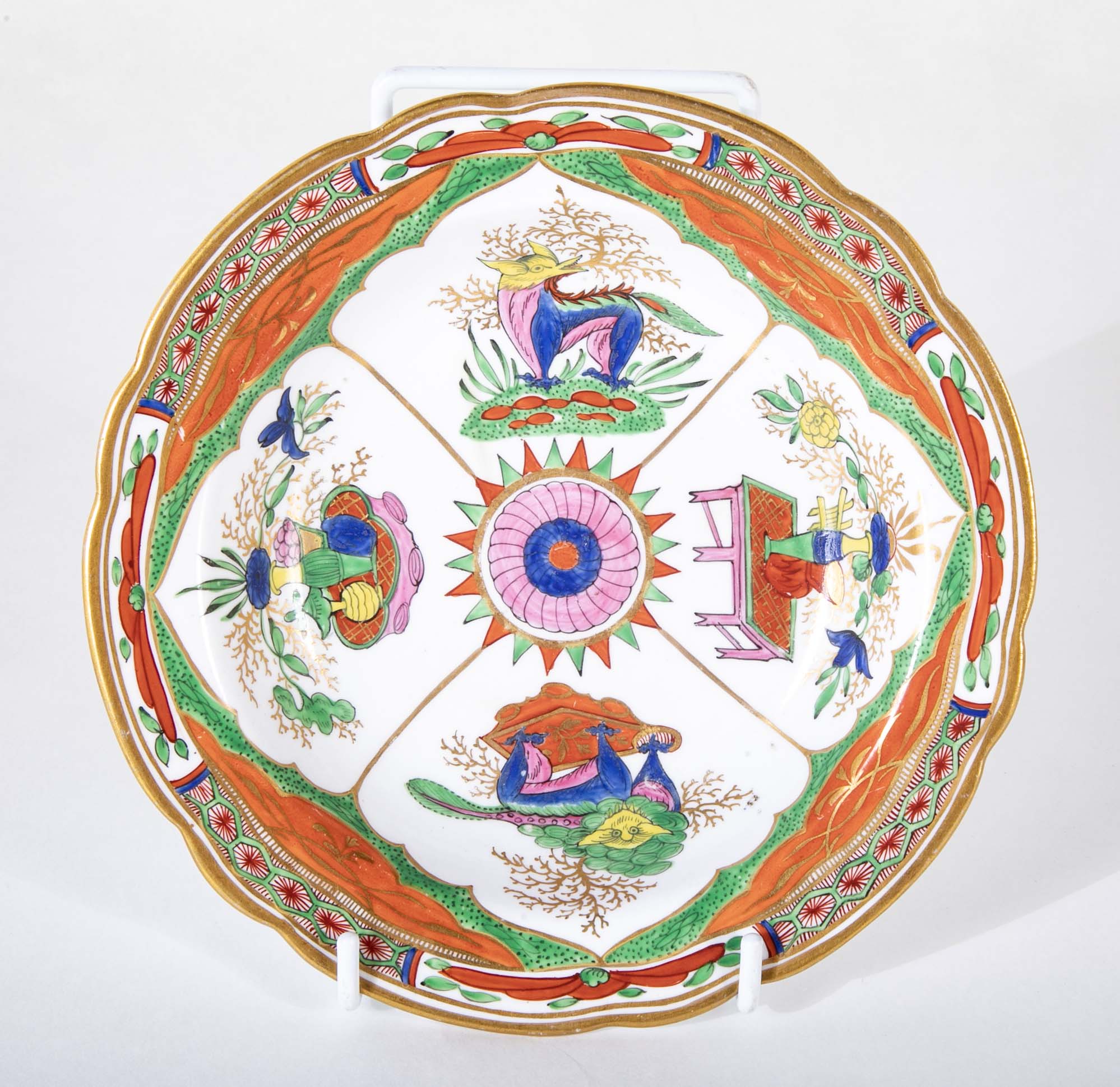 A Pair of Worcester "Dragons in Compartment" Porcelain Soup Plates
