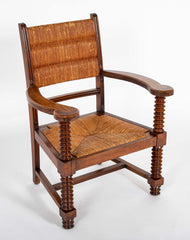 French Wood Armchair with Rush Seat & Back by Charles Dudouyt - 3  Priced Individually