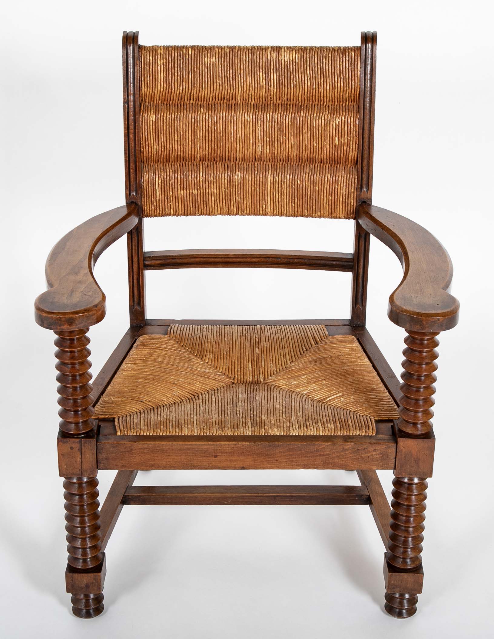 French Wood Armchair with Rush Seat & Back by Charles Dudouyt - 3  Priced Individually