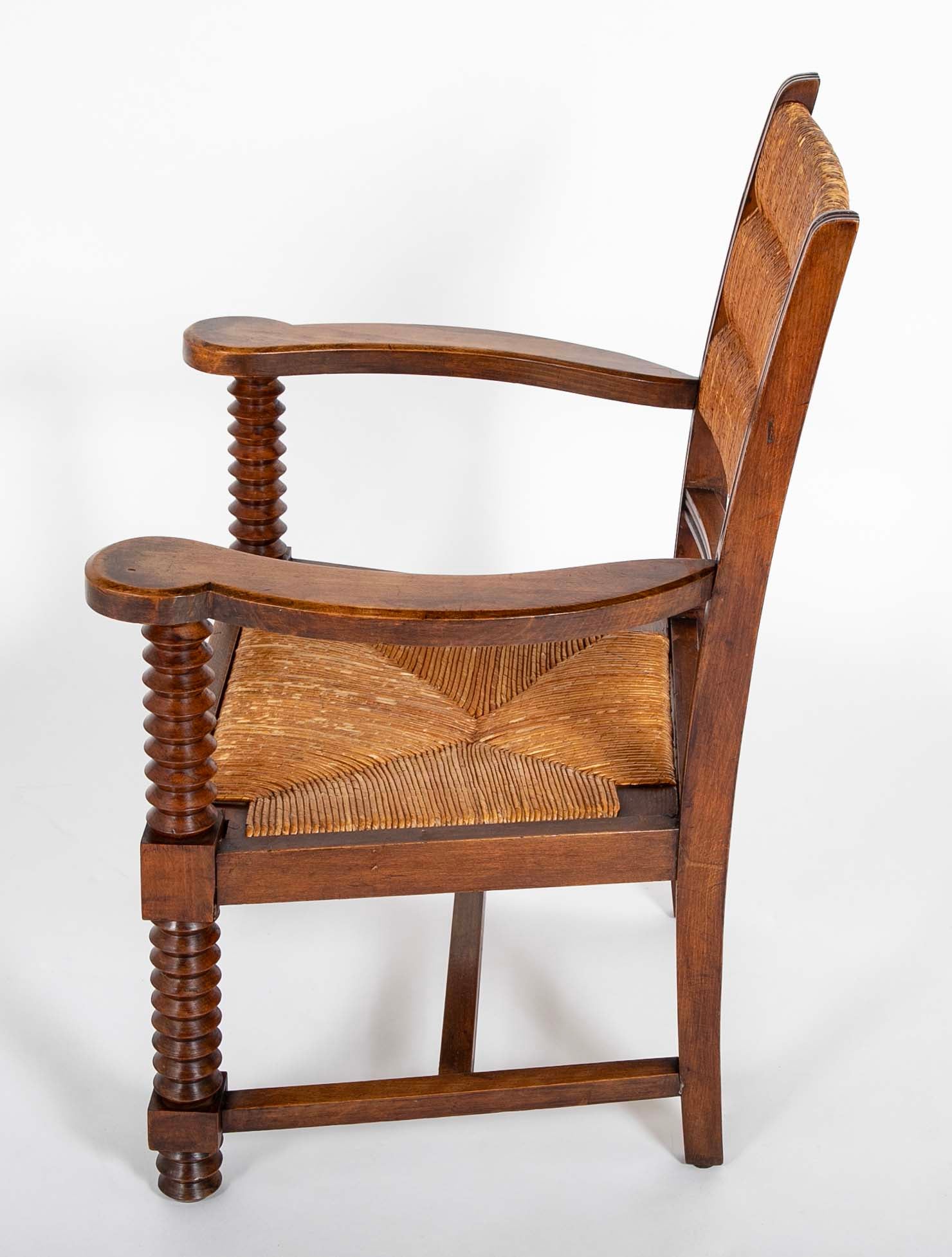 French Wood Armchair with Rush Seat & Back by Charles Dudouyt - 3  Priced Individually