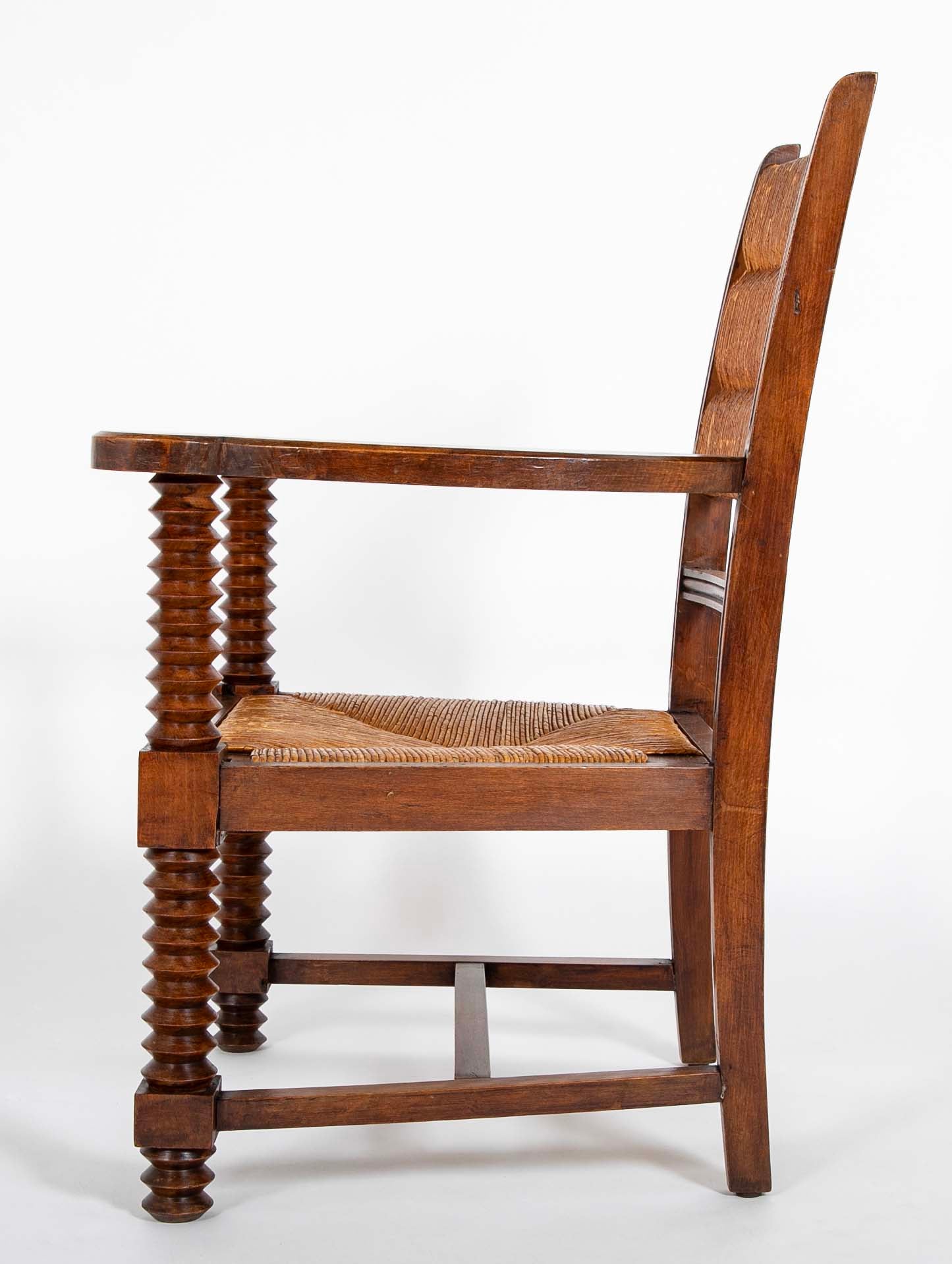 French Wood Armchair with Rush Seat & Back by Charles Dudouyt - 3  Priced Individually