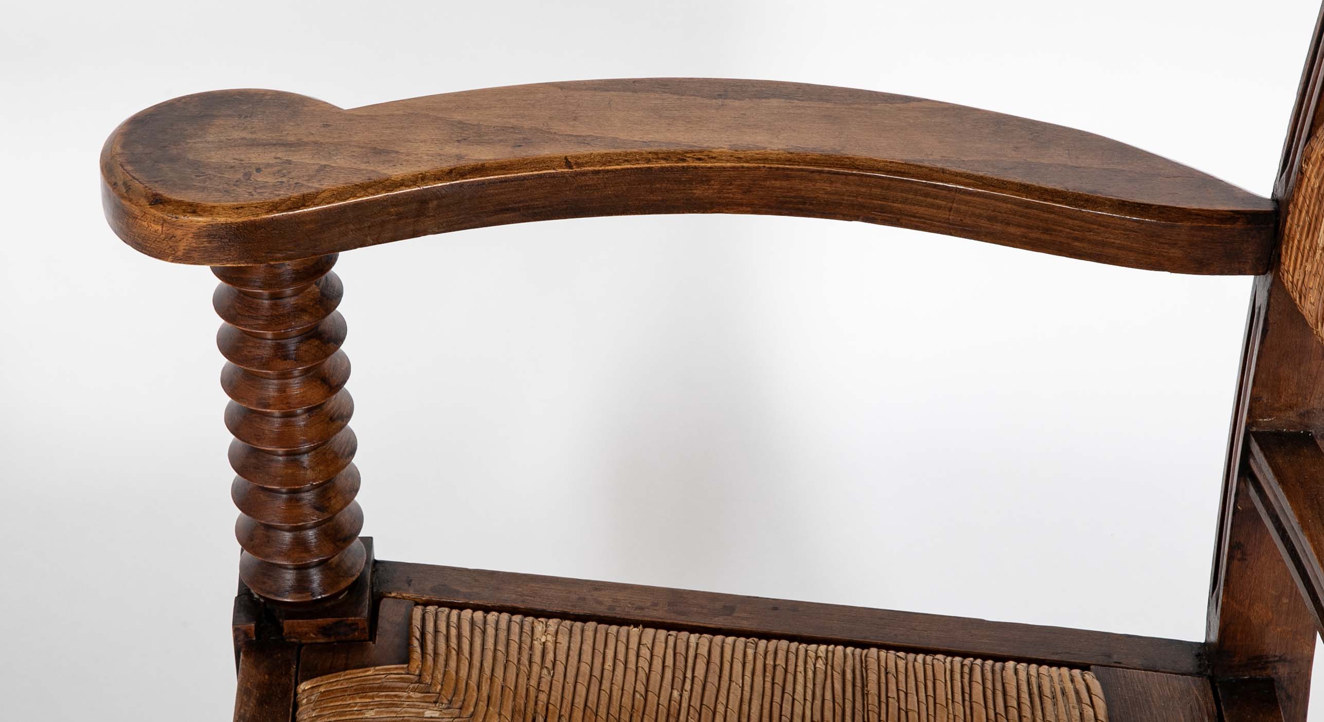 French Wood Armchair with Rush Seat & Back by Charles Dudouyt - 3  Priced Individually