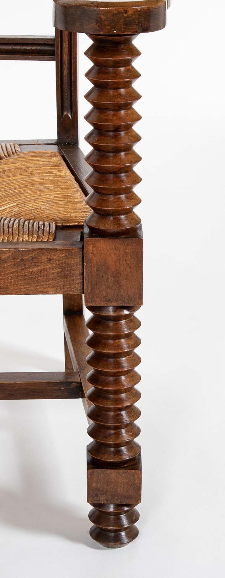 French Wood Armchair with Rush Seat & Back by Charles Dudouyt - 3  Priced Individually