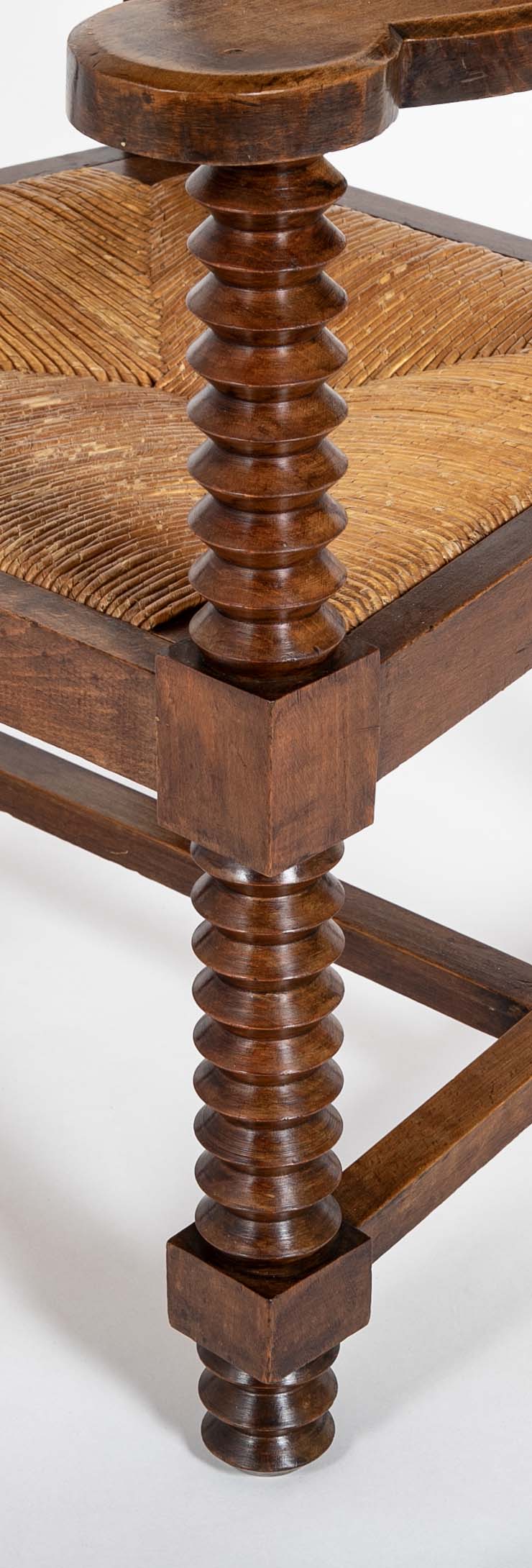 French Wood Armchair with Rush Seat & Back by Charles Dudouyt - 3  Priced Individually