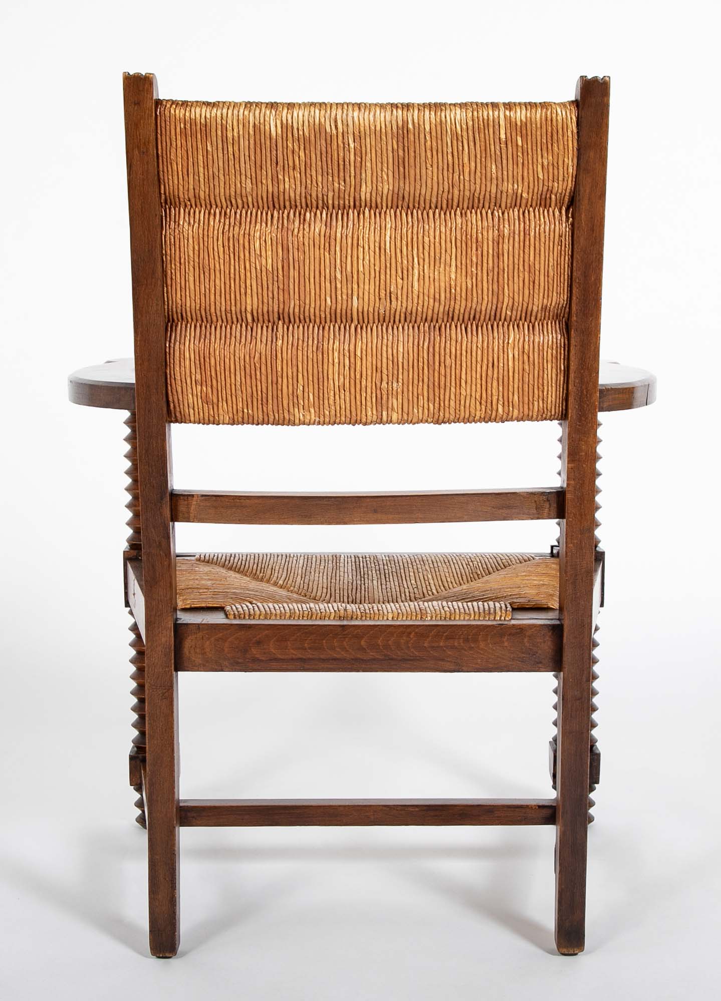 French Wood Armchair with Rush Seat & Back by Charles Dudouyt - 3  Priced Individually