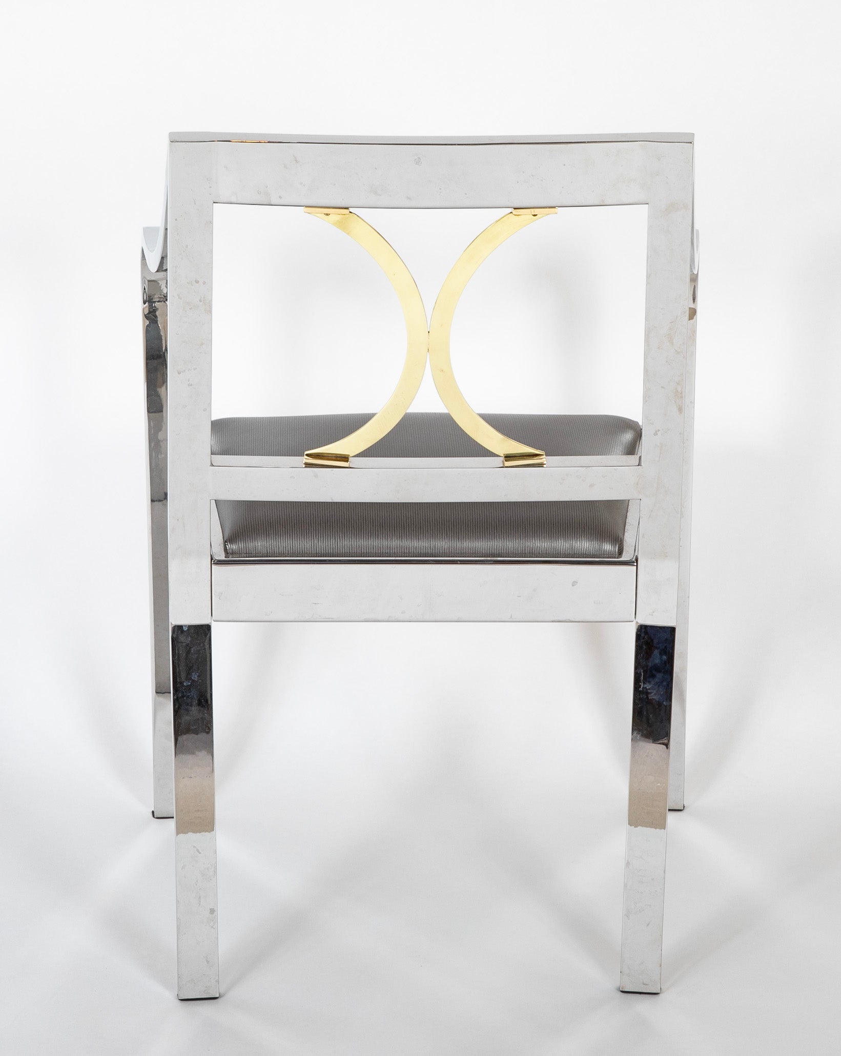 Pair of Karl Springer Armchairs in Polished Steel & Brass