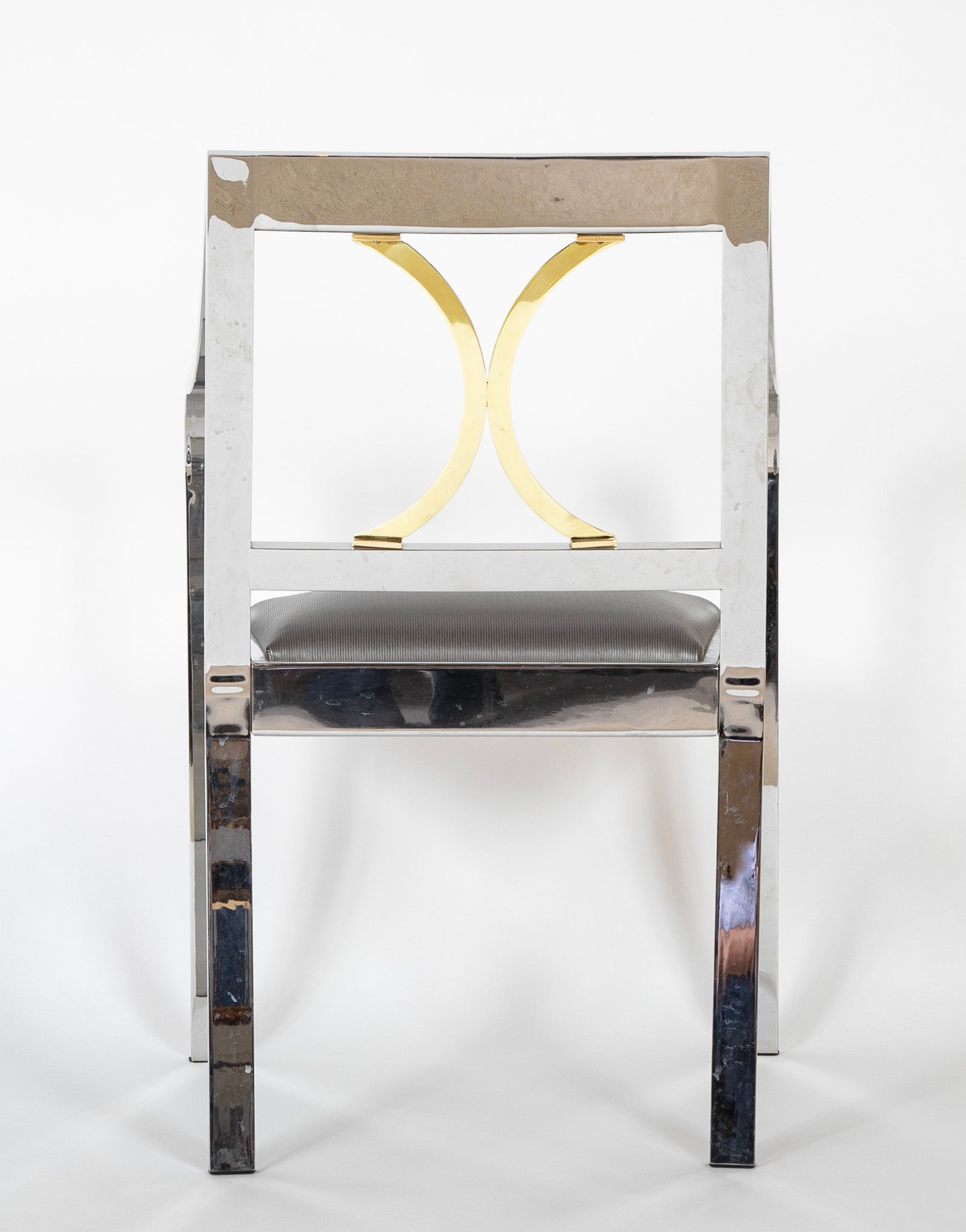 Pair of Karl Springer Armchairs in Polished Steel & Brass