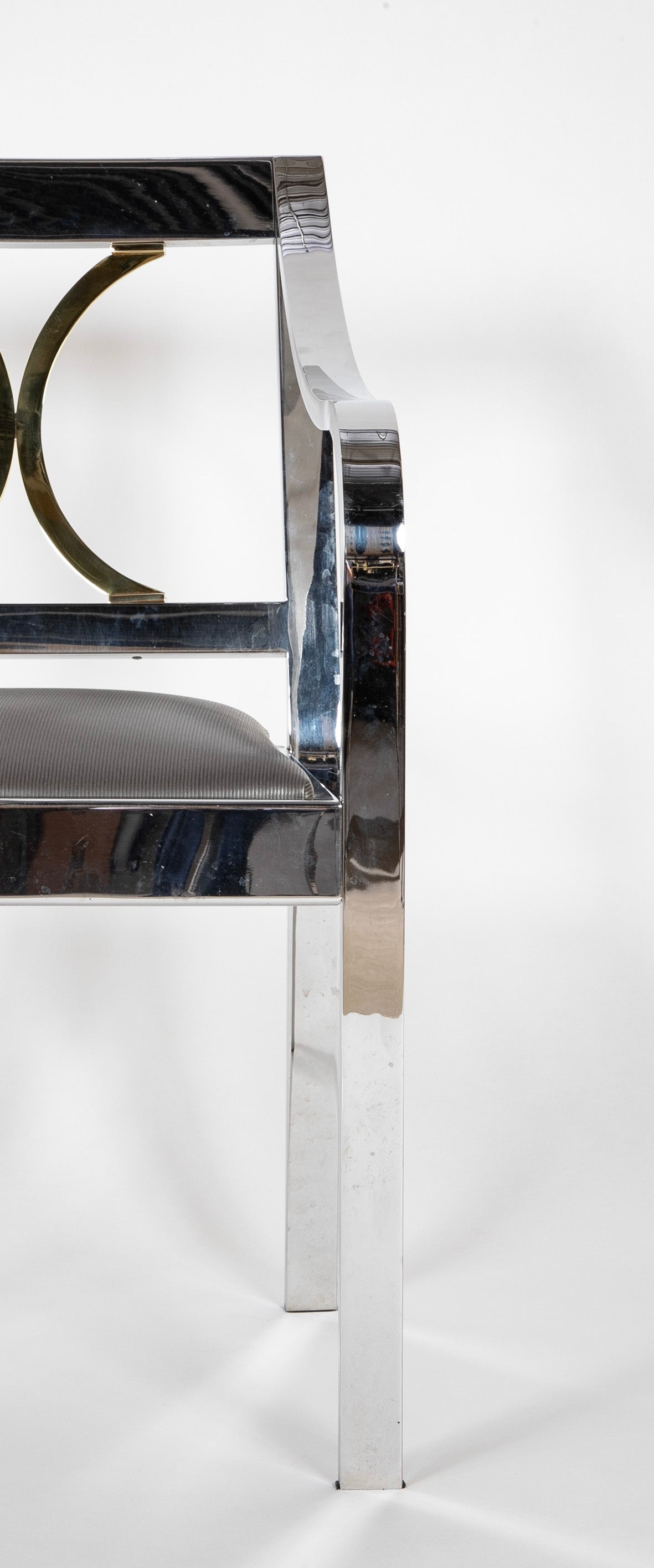 Pair of Karl Springer Armchairs in Polished Steel & Brass
