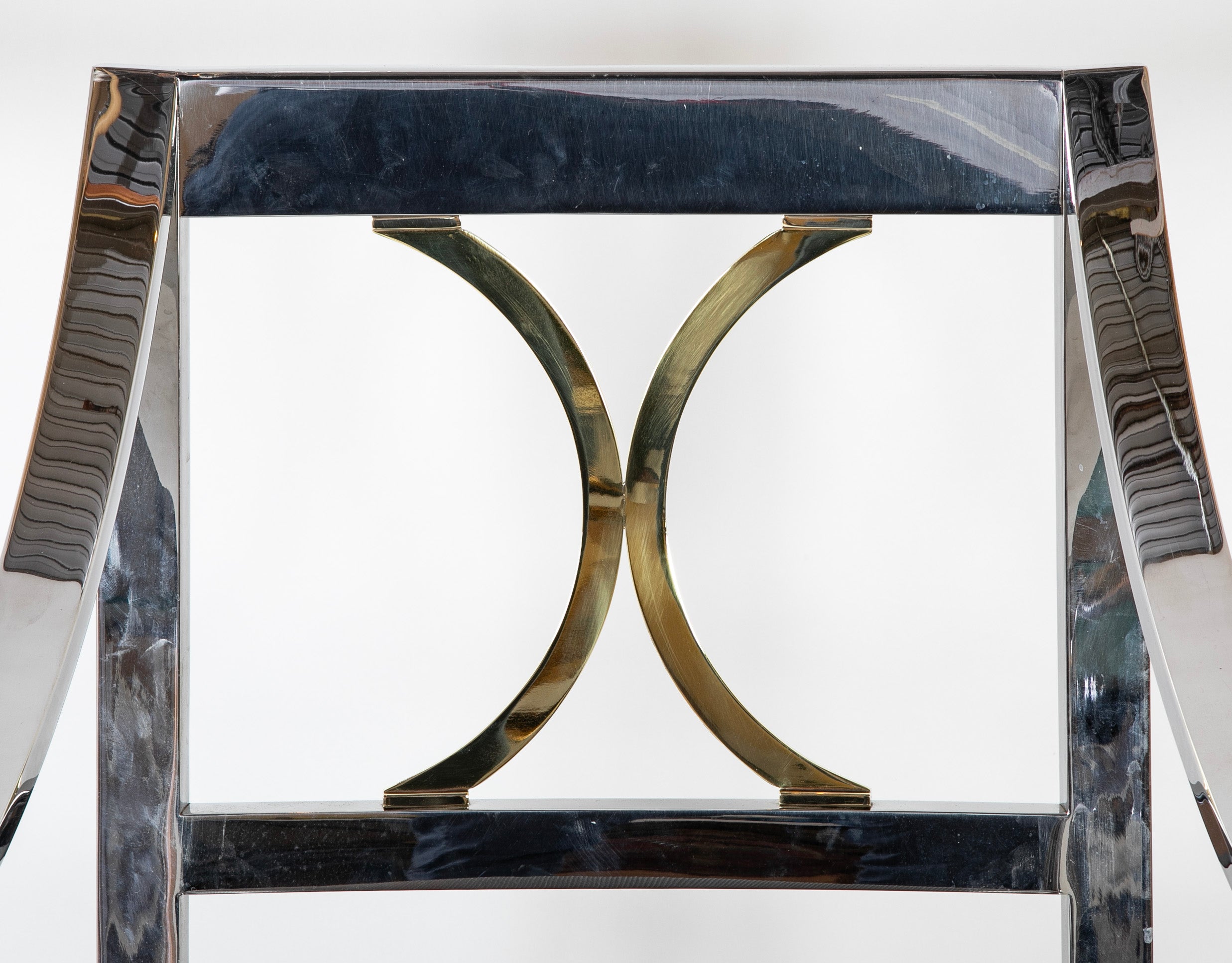 Pair of Karl Springer Armchairs in Polished Steel & Brass